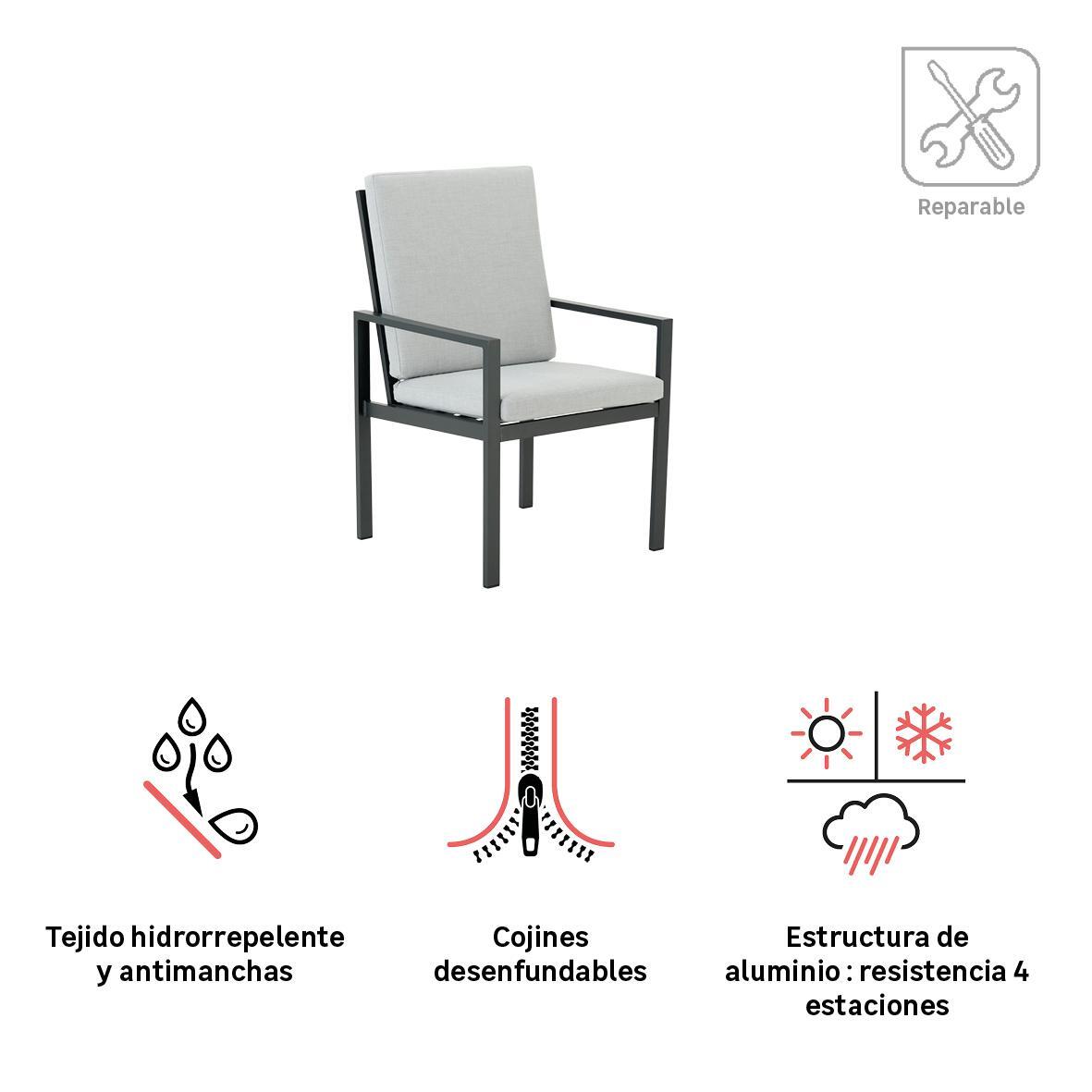Set de 2 sillas de jardín NATERIAL Athena de aluminio gris - 4