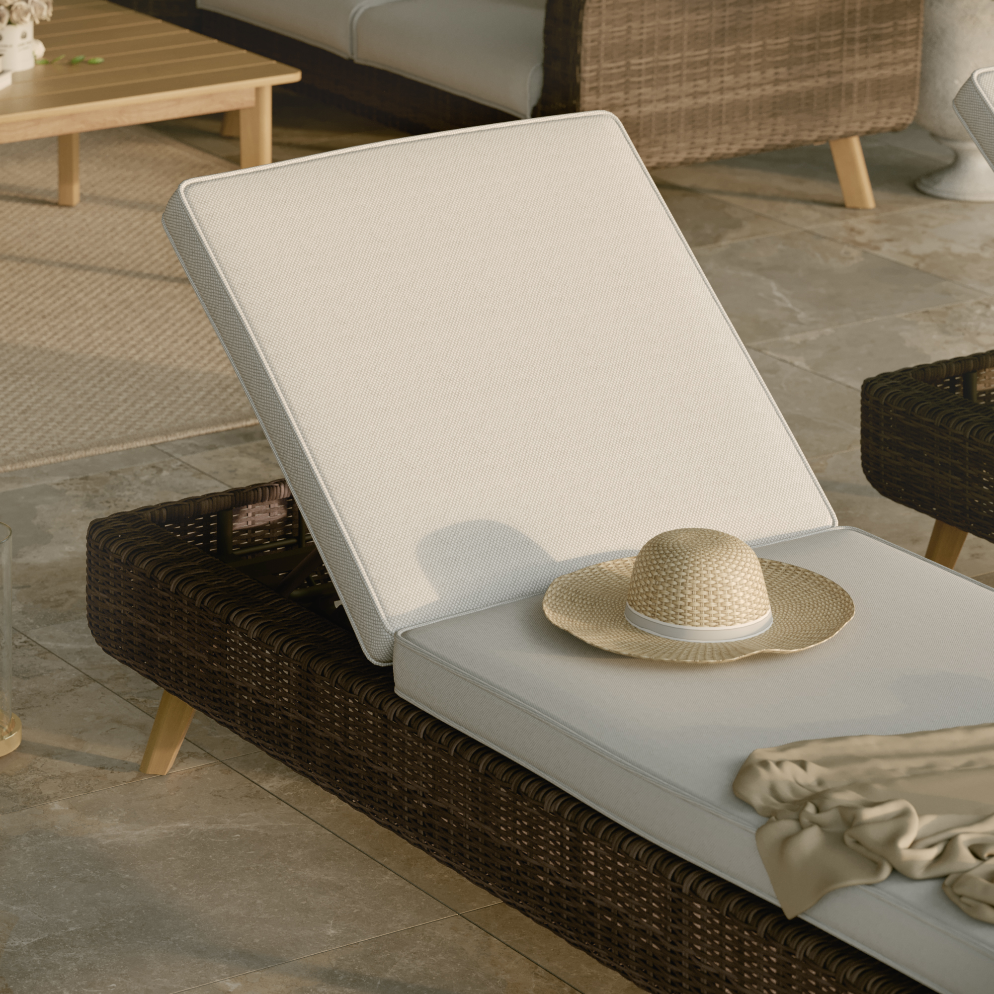 Bain de soleil en résine tressée en aluminium effet bois Nerea NATERIAL - 2