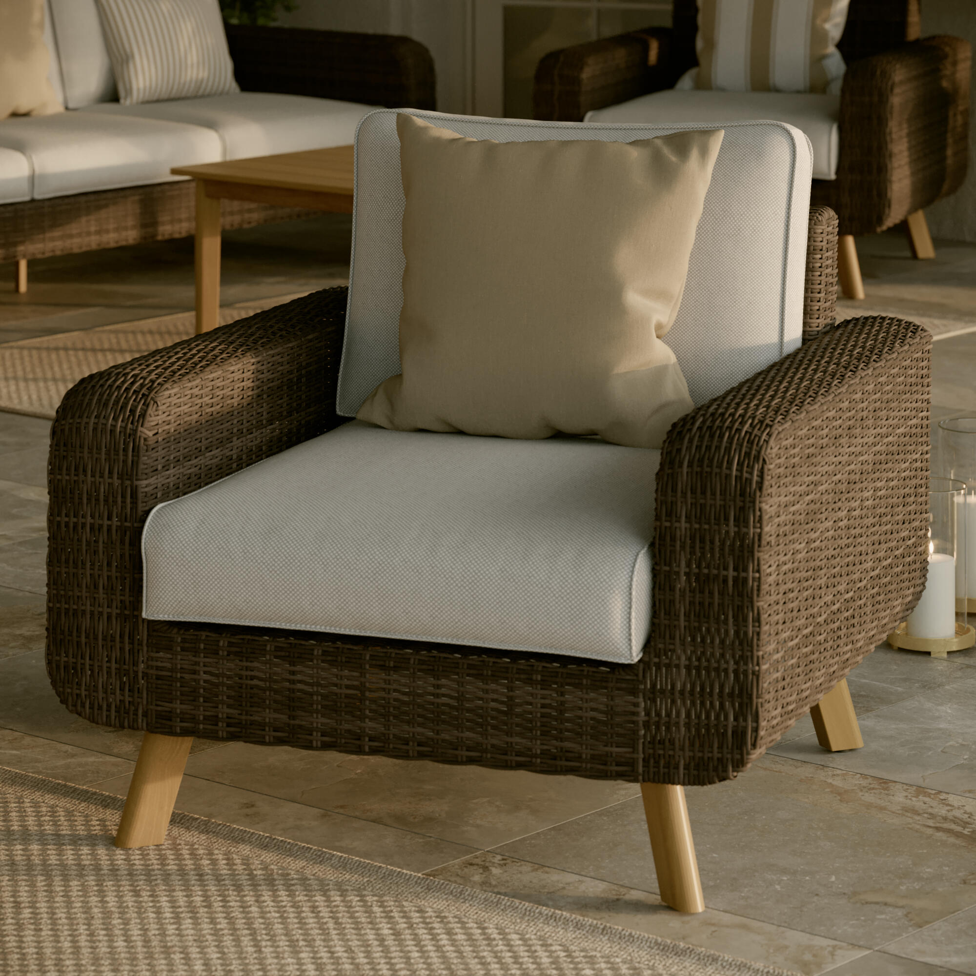 Cadeirão jardim com almofada rattan castanho Nerea Naterial - 7