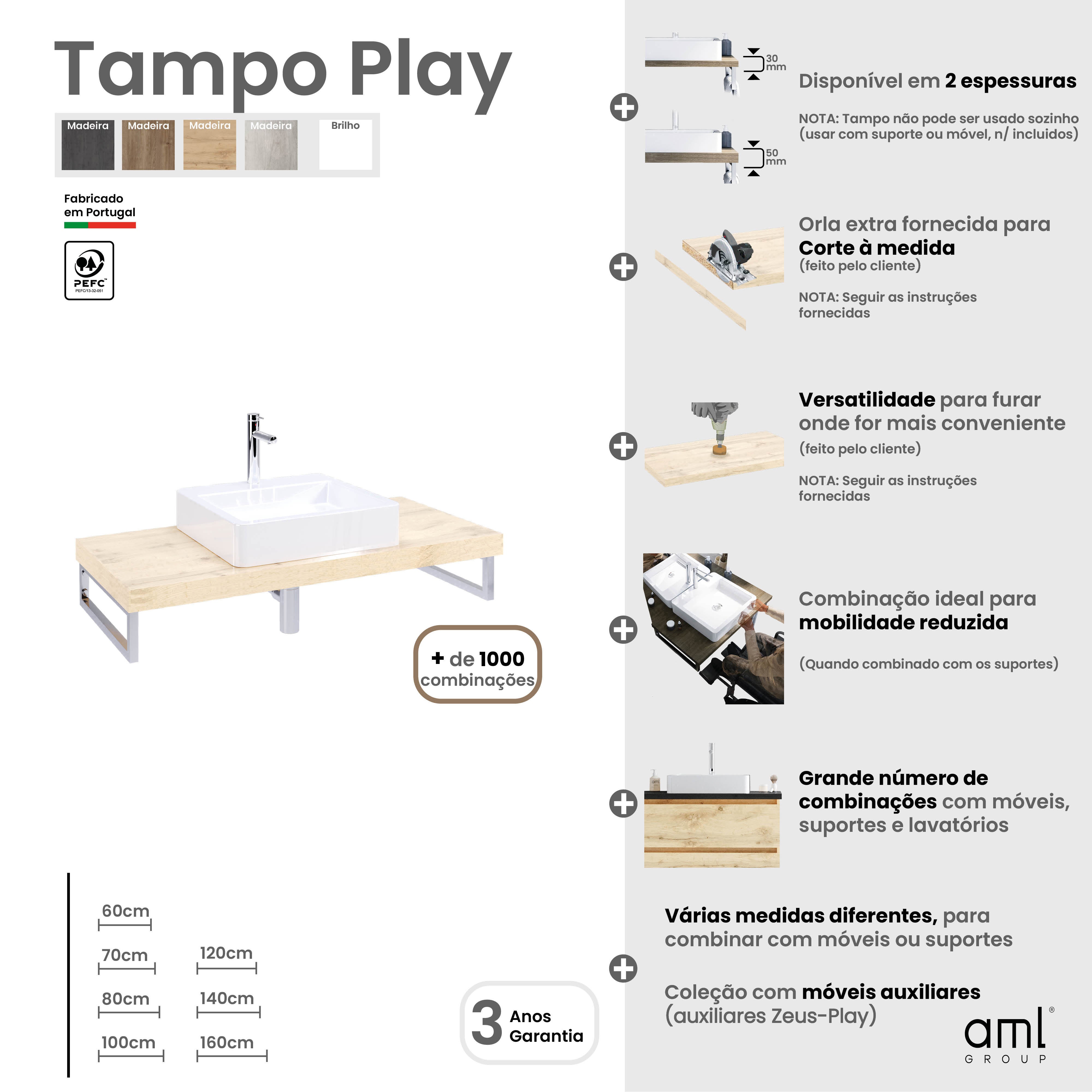 Tampo para lavatório 101x46x3 cm carvalho Aml Play - 10