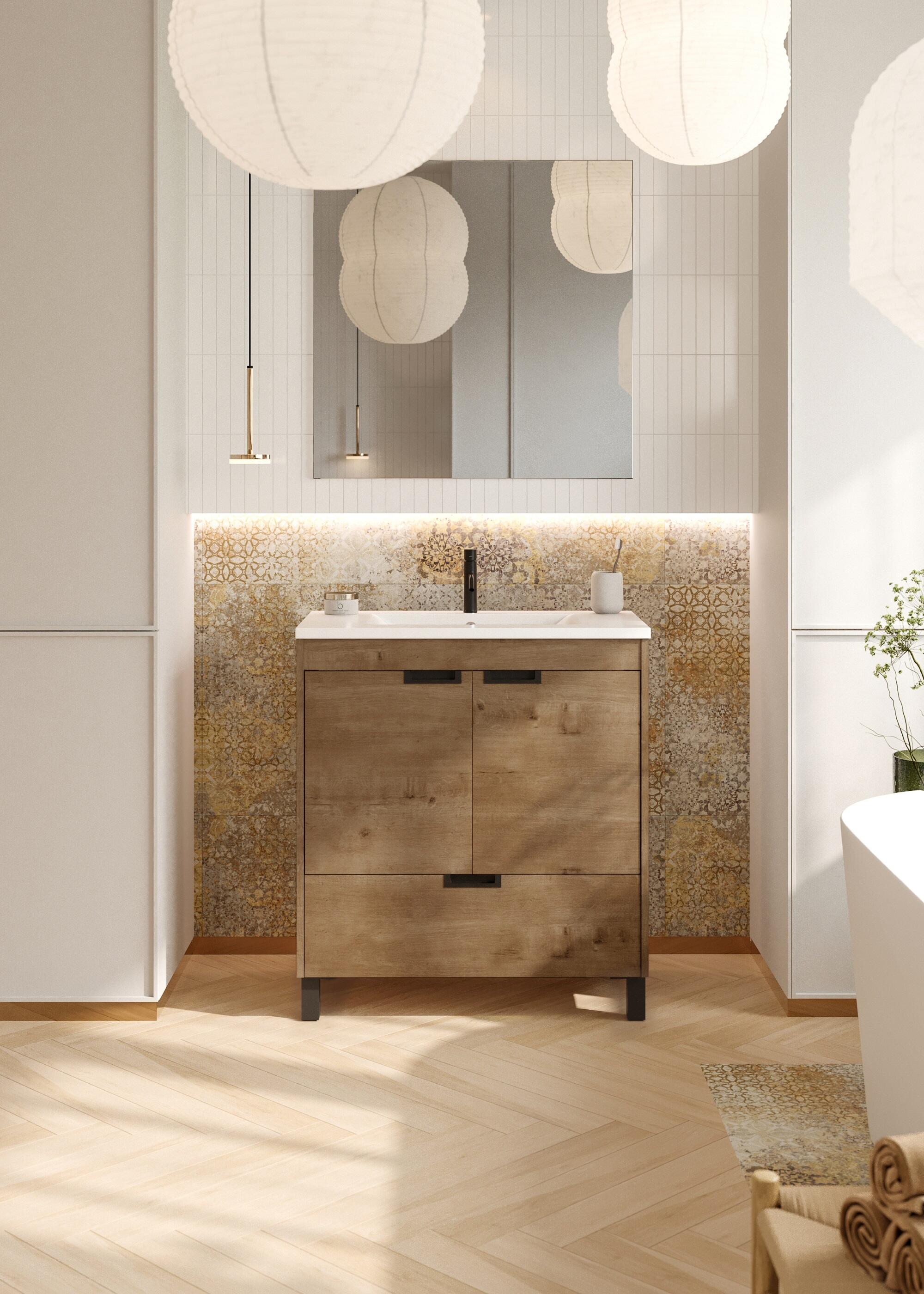 Mueble de baño con lavabo carol roble claro satinado 80x45 cm