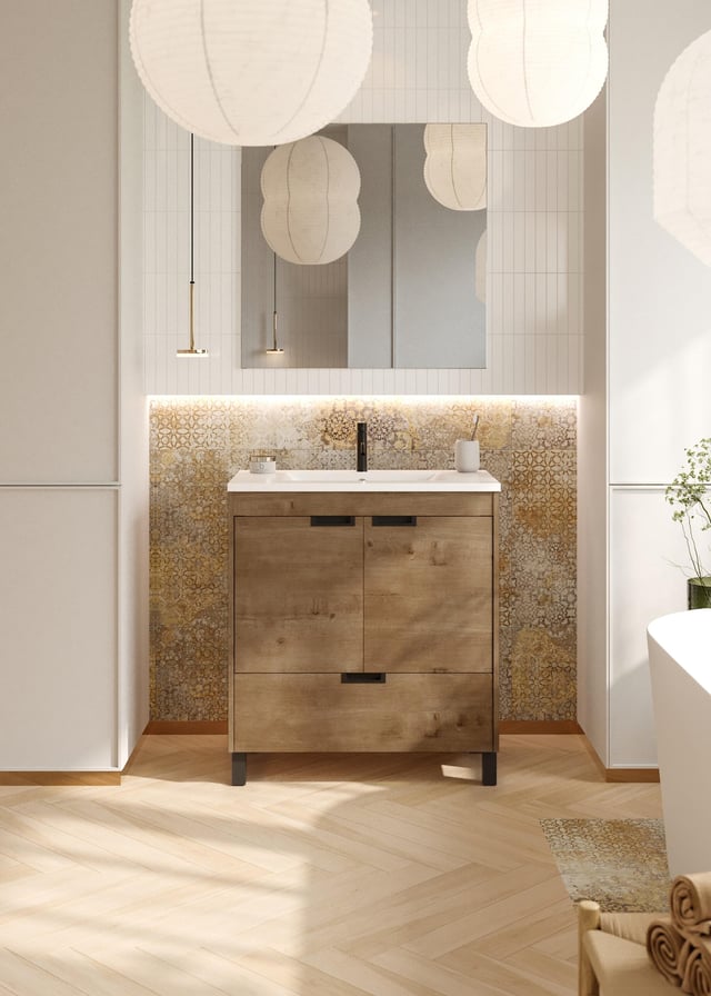 Mueble de baño con lavabo  Carol roble claro satinado 80x45 cm