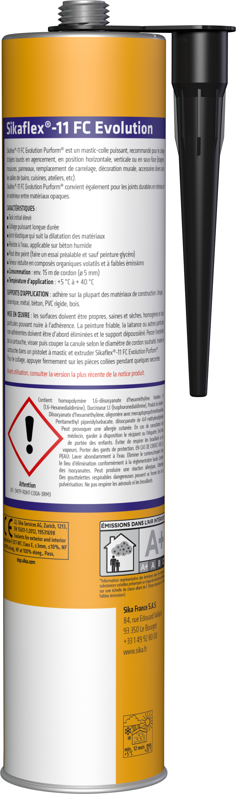 Colle de fixation pâte polyuréthane Sikaflex 11 fc evolution SIKA, 300ml noir - 10