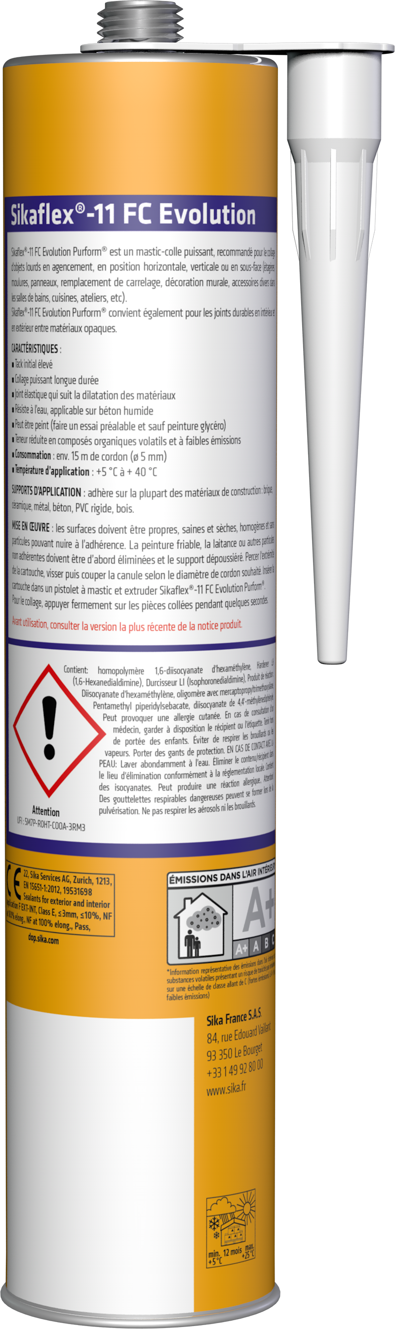 Colle de fixation pâte polyuréthane Sikaflex 11 fc evolution SIKA, 300ml blanc - 10
