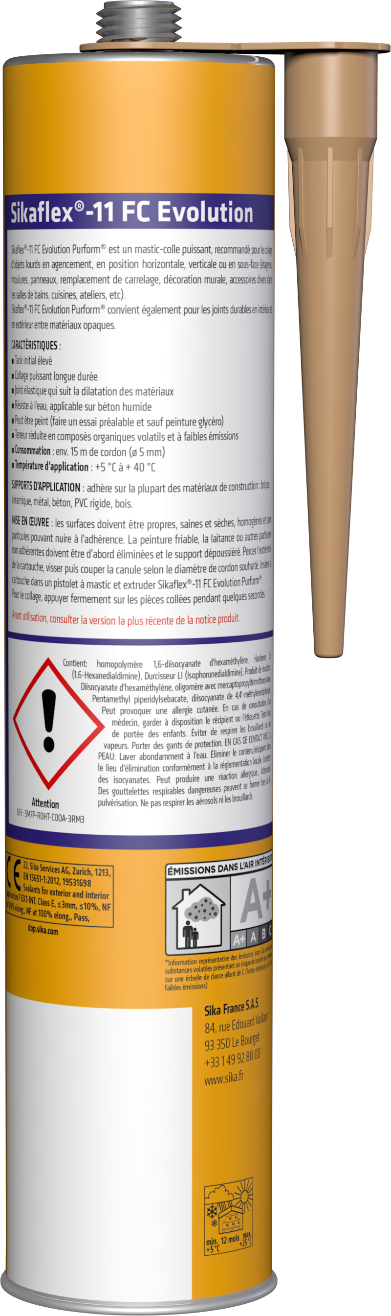 Colle de fixation pâte polyuréthane Sikaflex 11 fc evolution SIKA, 300ml beige - 10