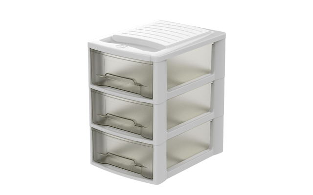 Cassettiera a colonna con 3 cassetti Mini Empire 3C WLN, L 19 x P 26 x H 28 cm bianco e trasparente