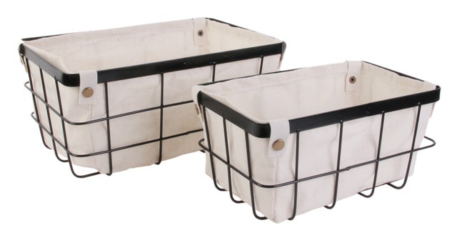 Set 2 cestas metal de color beige para almacenaje