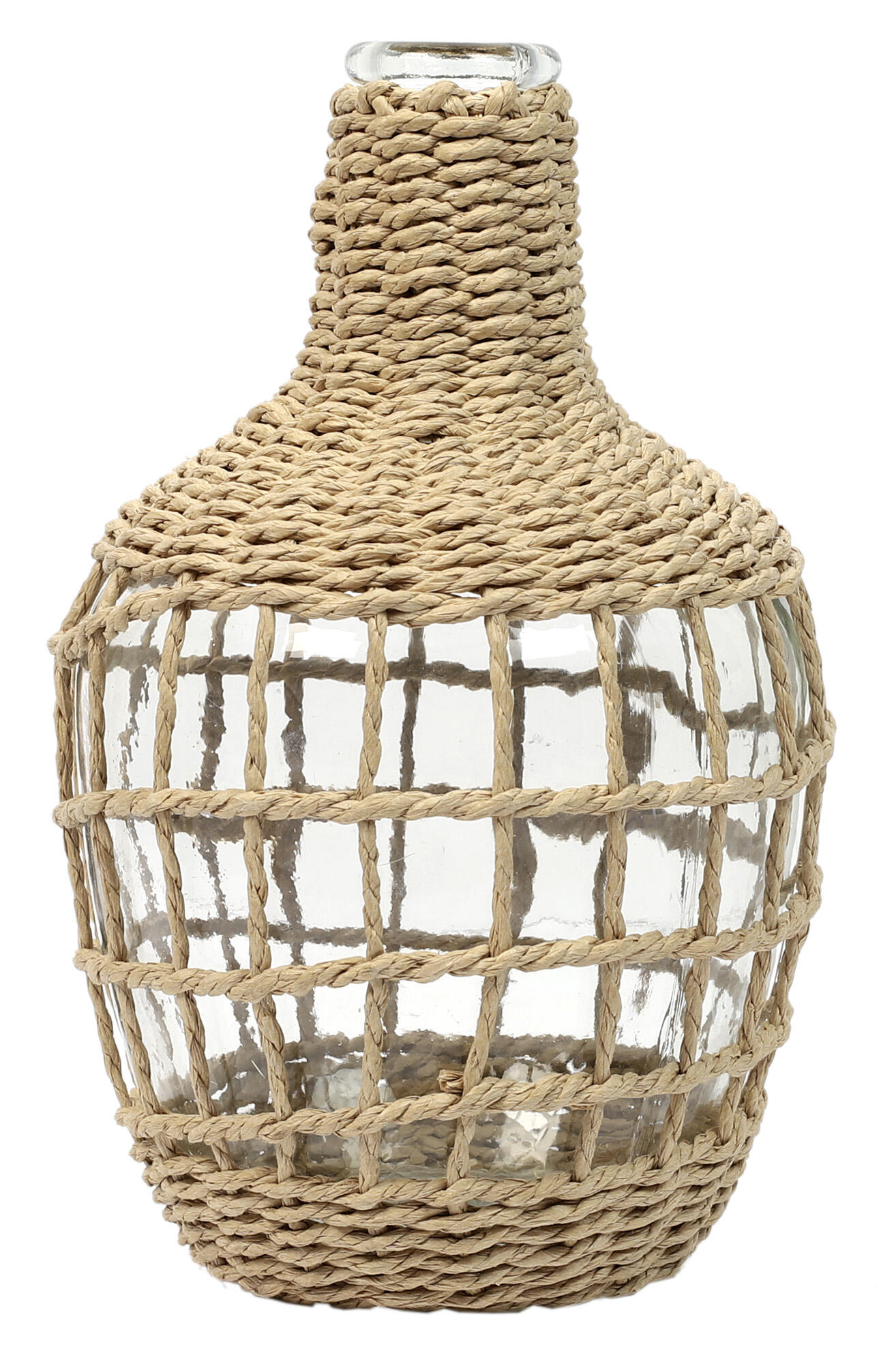 Jarrón botella de vidrio beige 16x25.5 cm
