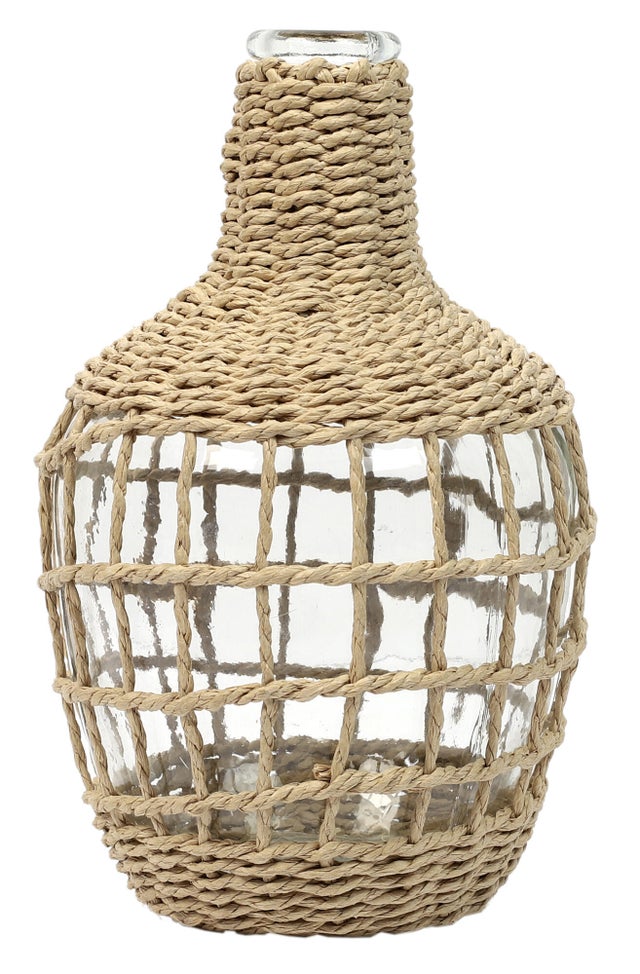 Jarrón botella de vidrio beige 16x25.5 cm
