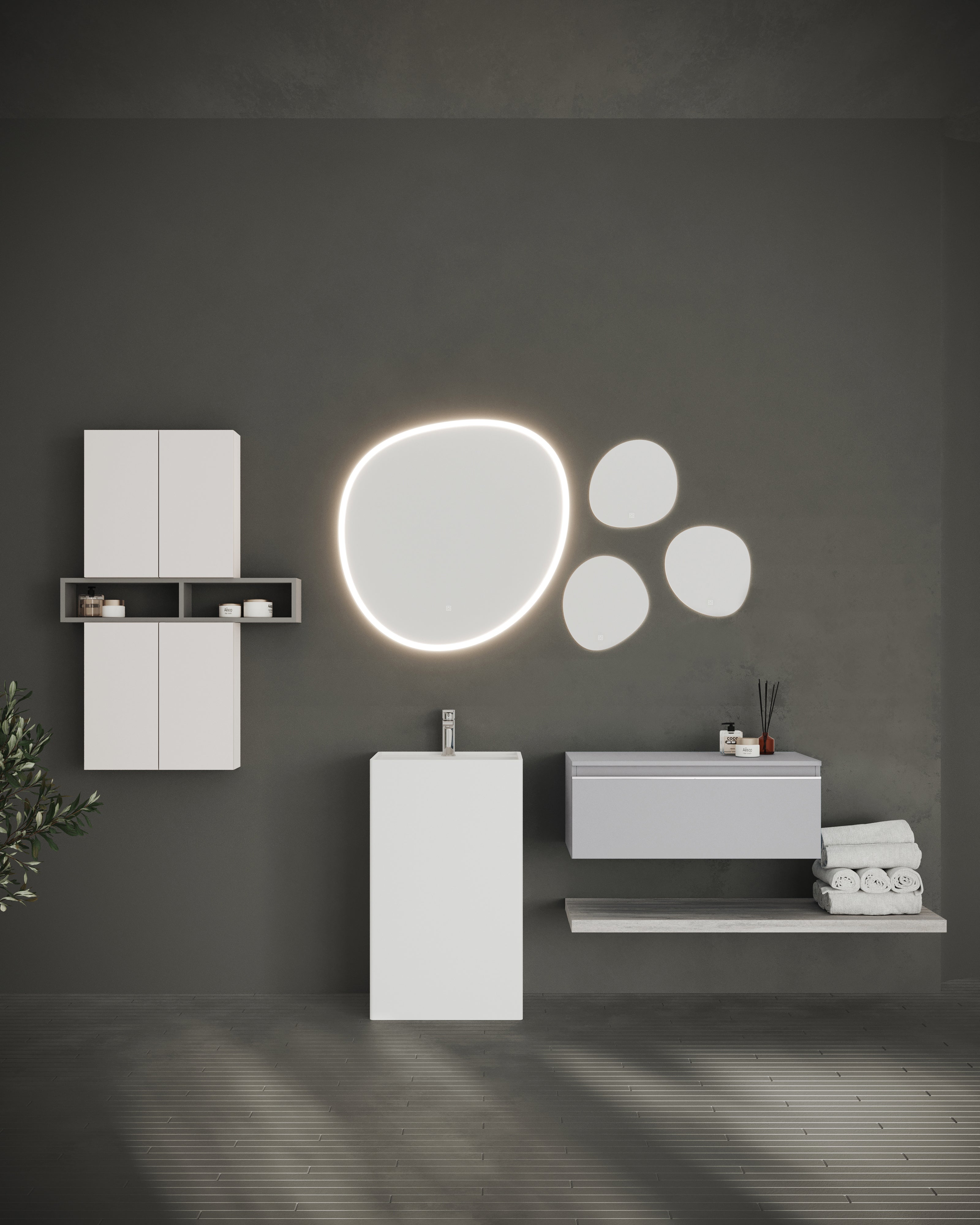 Specchio bagno Asimmetrico 80x55cm Retroilluminato Con Led, Antiappannamento + 3 Luci + Antiappannamento | Leroy Merlin