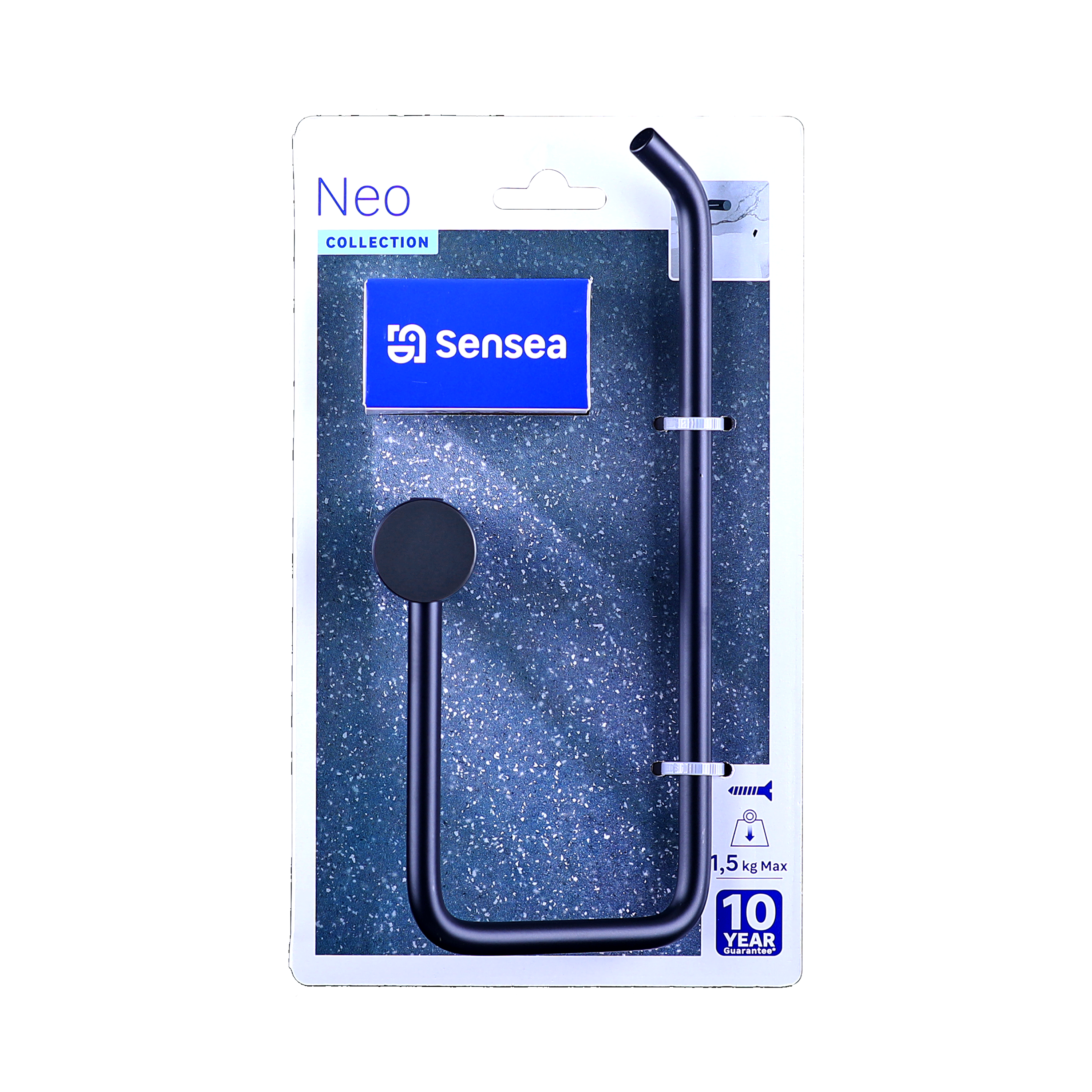 Anneau porte-serviette mural 1 barre à visser / à monter noir Neo SENSEA - 8