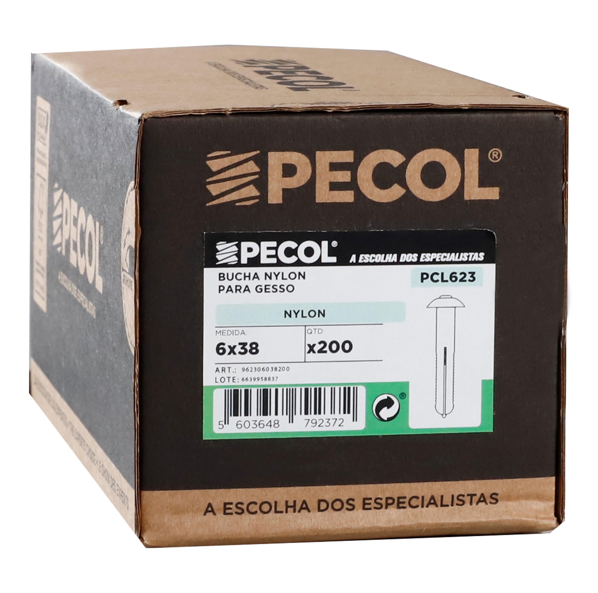 200 Buchas tap-tip para gesso 6x38 mm Pecol PCL 623 - 2