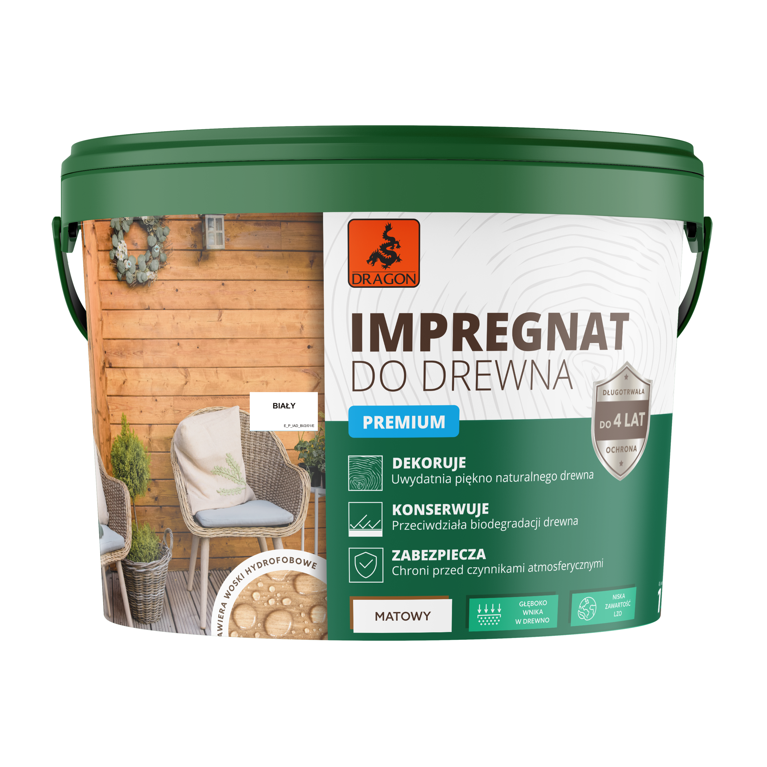 Impregnat do drewna akrylowy 10 l Biały Dragon
