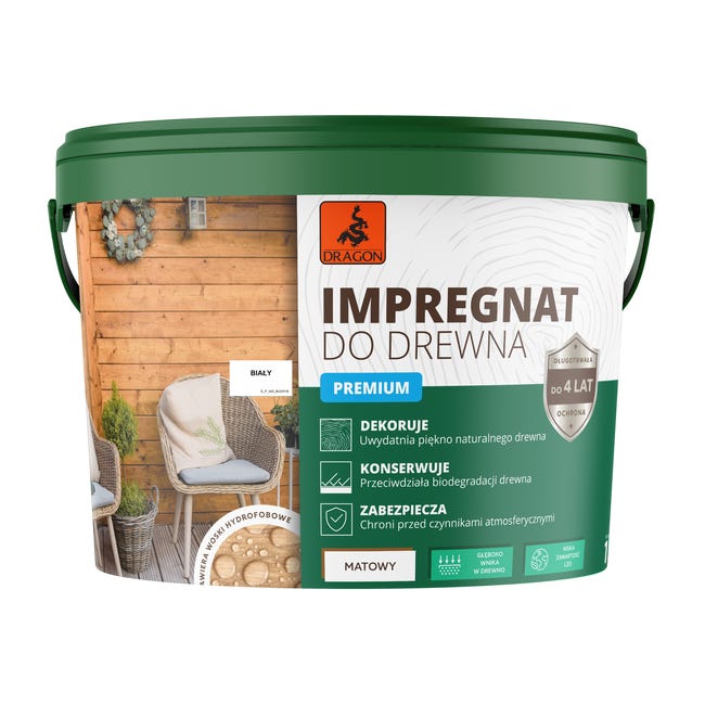 Impregnat do drewna akrylowy 10 l Biały Dragon