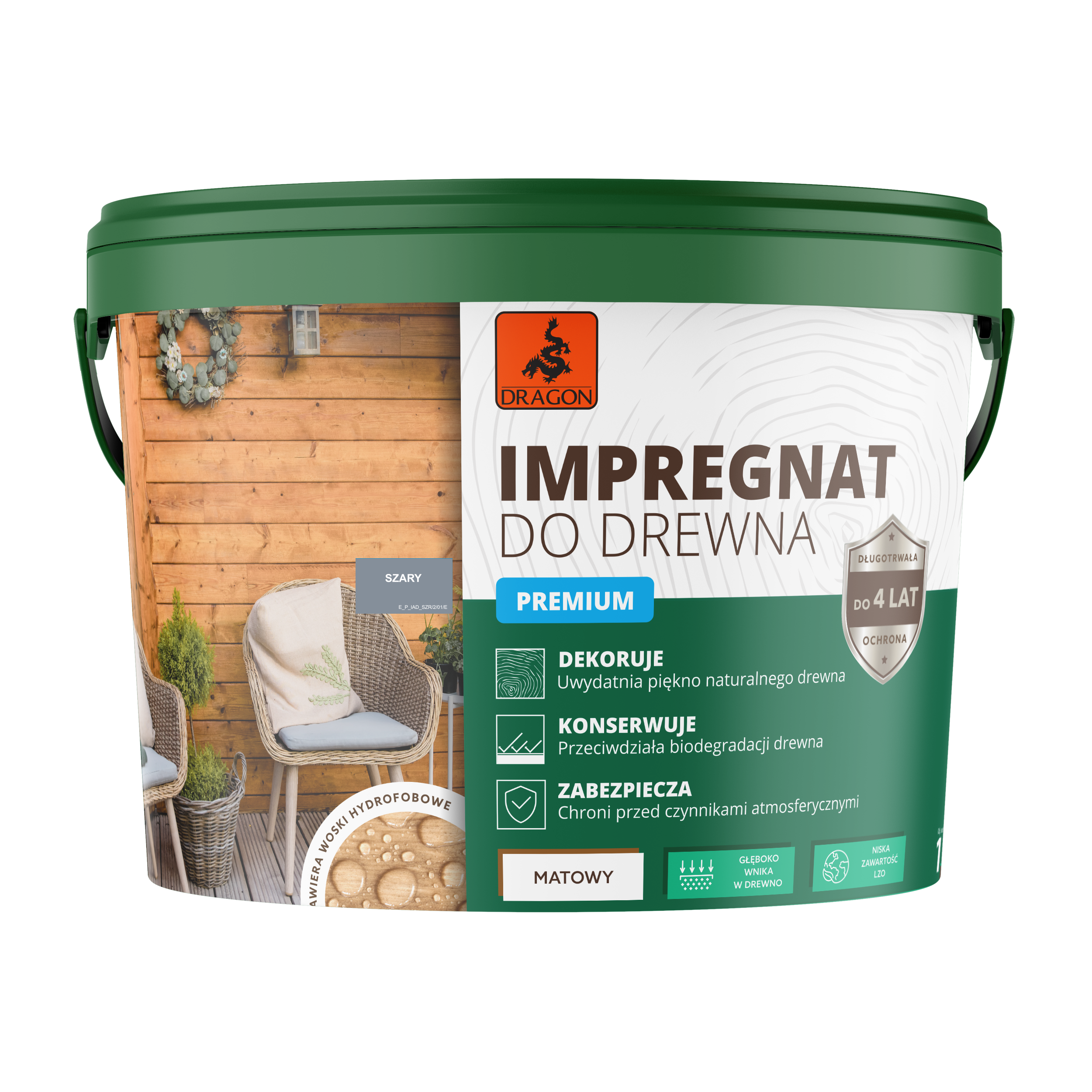 Impregnat do drewna akrylowy 10 l Szary Dragon