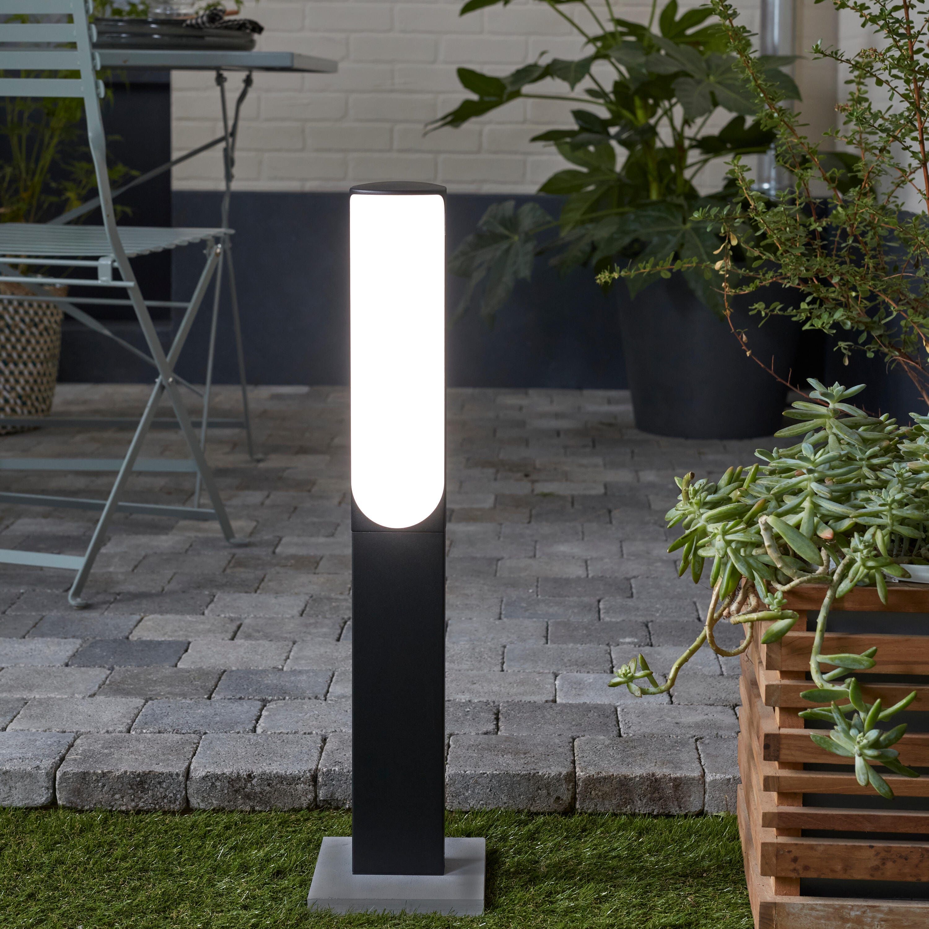 Lampione da giardino LED, Largo H 60 cm, nero 1000 LUMEN, IP54 INSPIRE ...