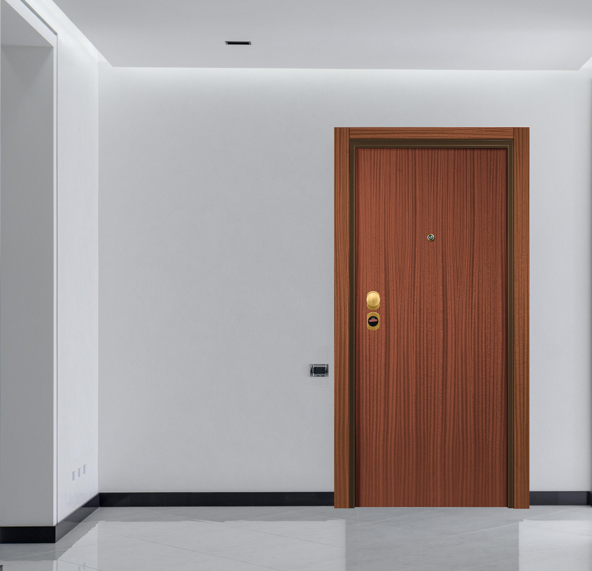 Puerta entrada acorazada omega lisa sapelly/denver gold derecha 206x92cm
