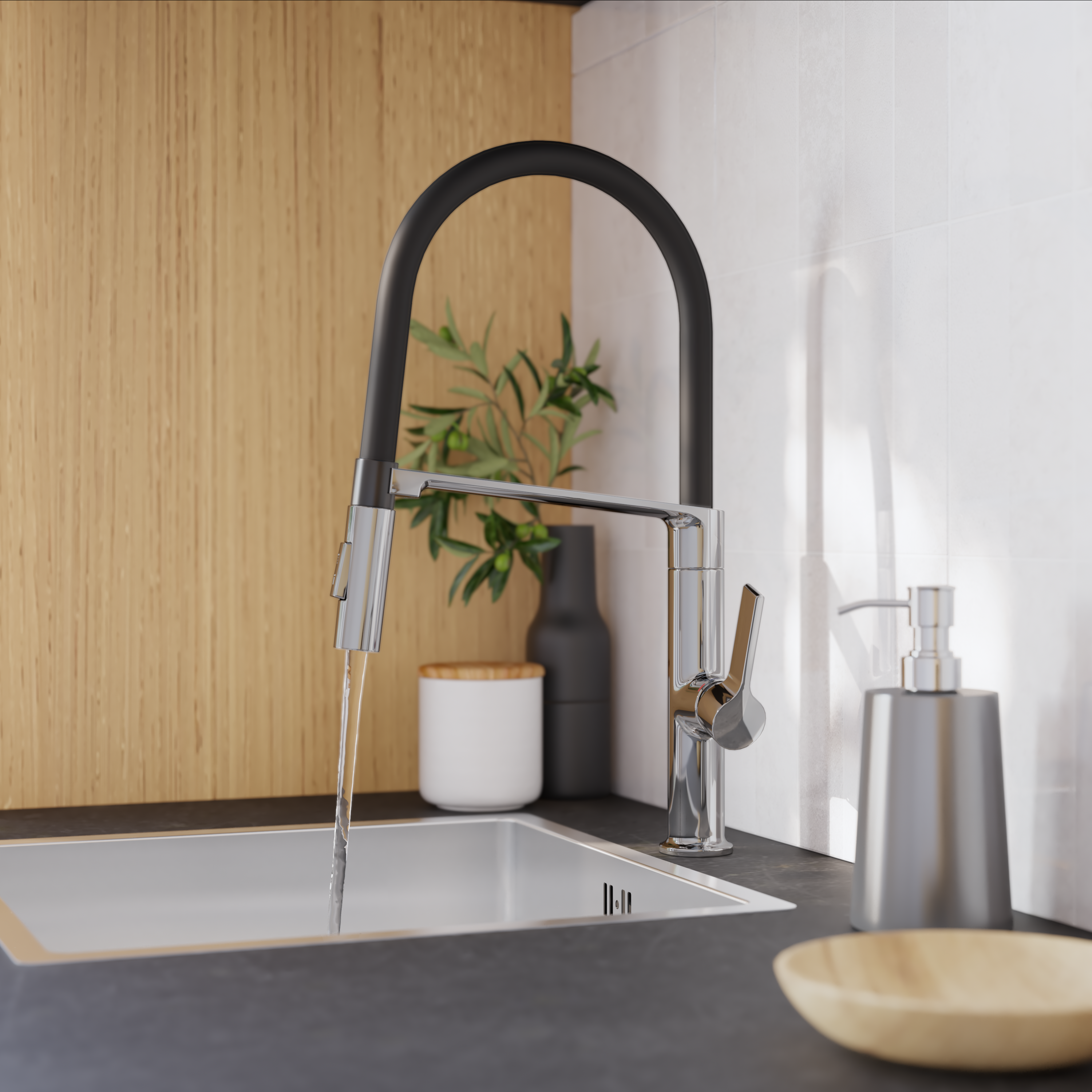 Mitigeur de cuisine avec douchette DELINIA Oly noir / chrome - 9