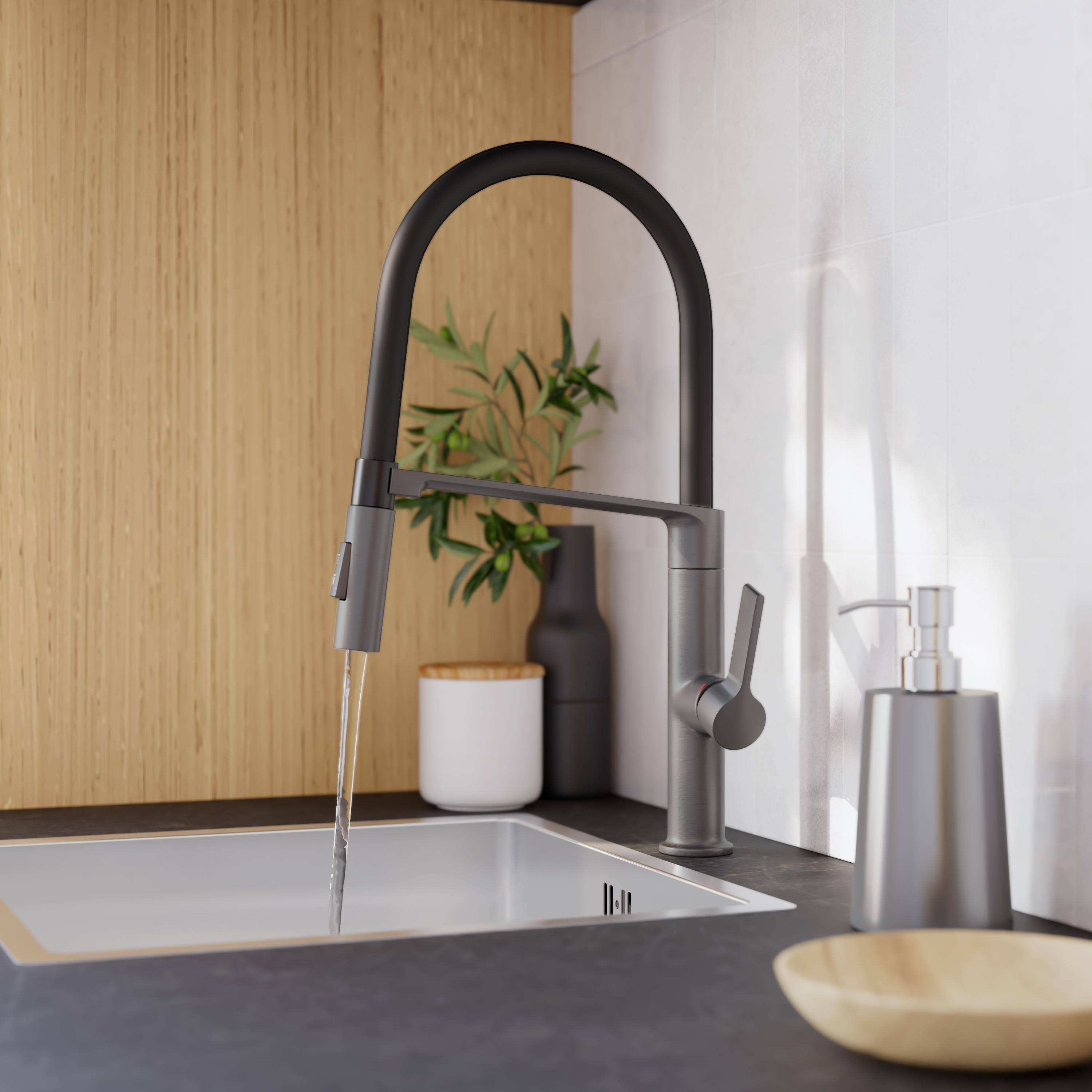 Mitigeur de cuisine avec douchette DELINIA Oly anthracite - 3