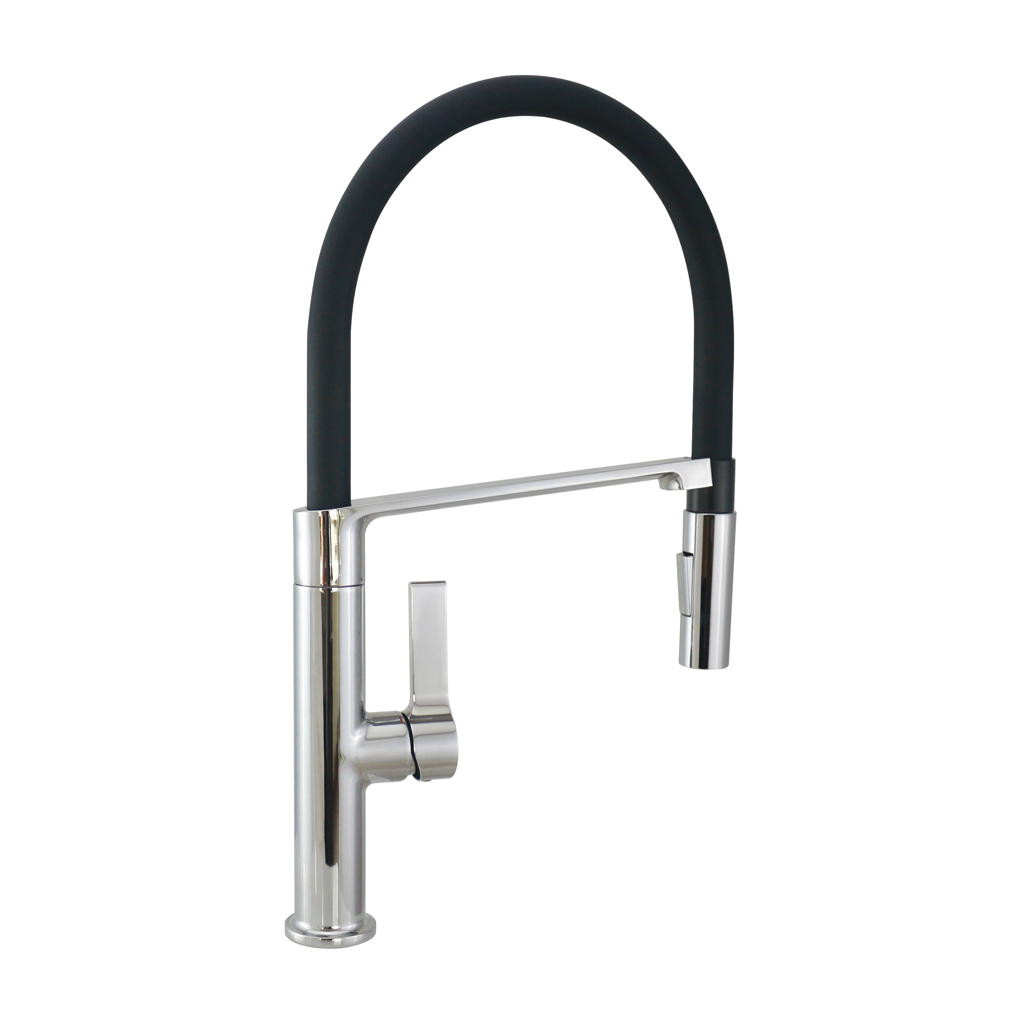 Grifo de cocina monomando caño alto flexible delinia imán oly negro/cromado