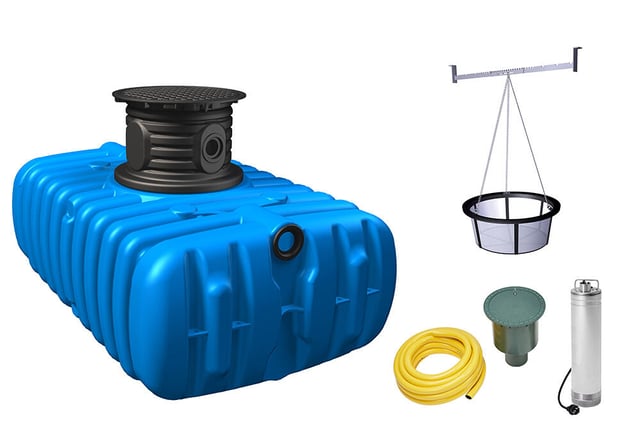 Cuve + accessoires de récupération d'eau de pluie à enterrer Flat 1500 l