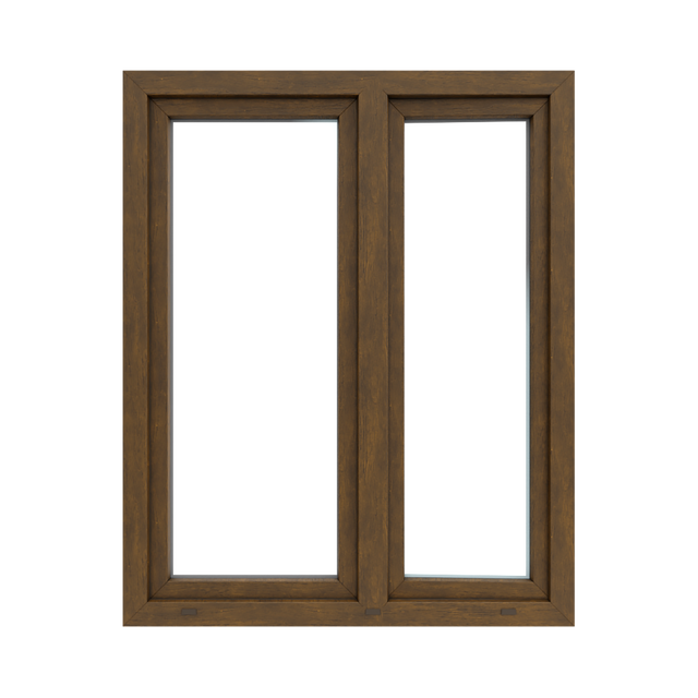 Okno PCV 2-szybowe fasadowe O33 orzechowe 1165x1435 mm otwierane do wewnątrz lewe Witraż