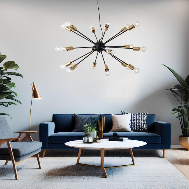 Lámpara de techo colgante dorada 98 cm Dree BRILLIANT 18 luces E27 con altura regulable. Altura máxima 140 cm
