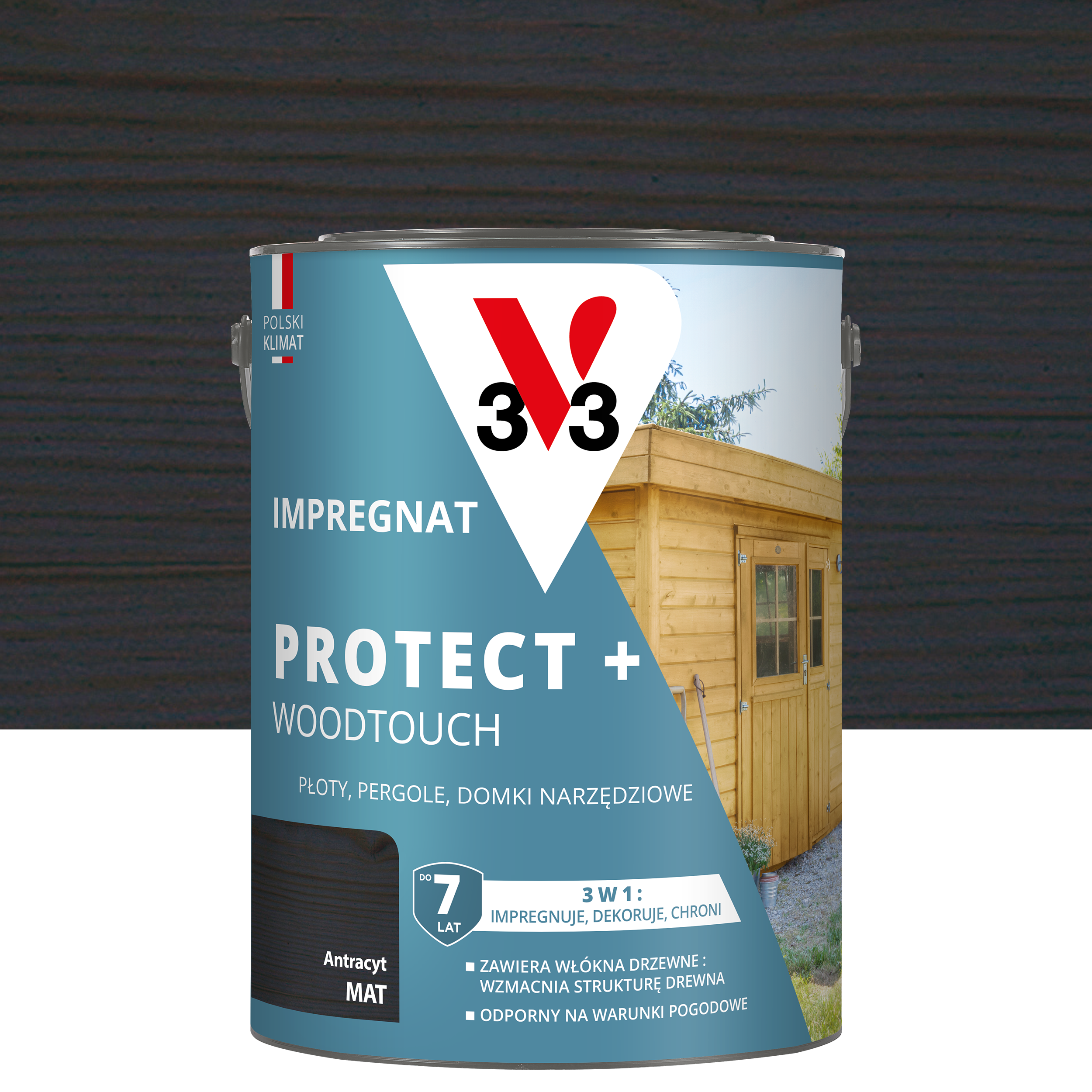 Impregnat do drewna Protect + Woodtouch 3w1 Antracyt mat 4.5 l V33
