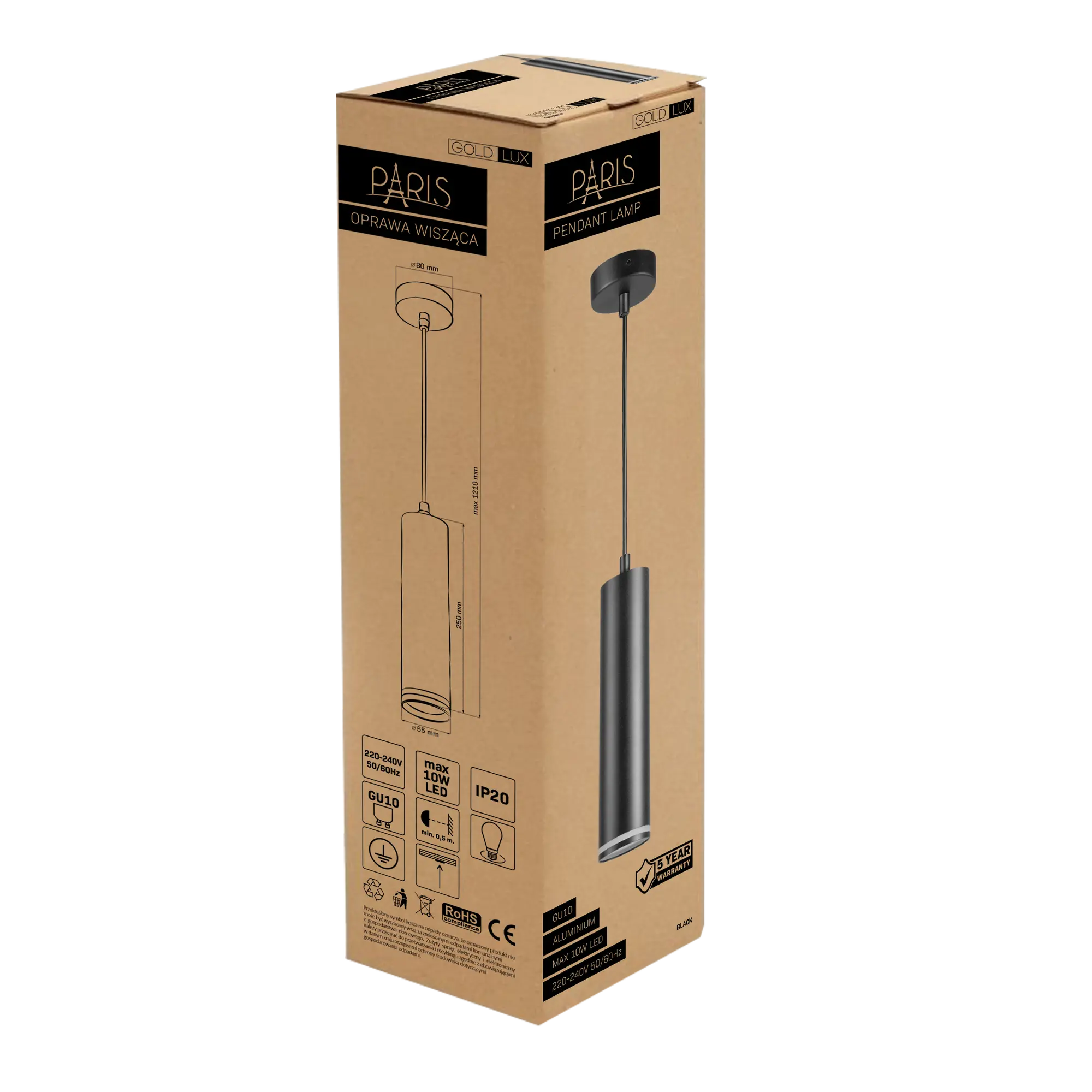 Lampa wisząca Paris czarna GU10 Goldlux - 7