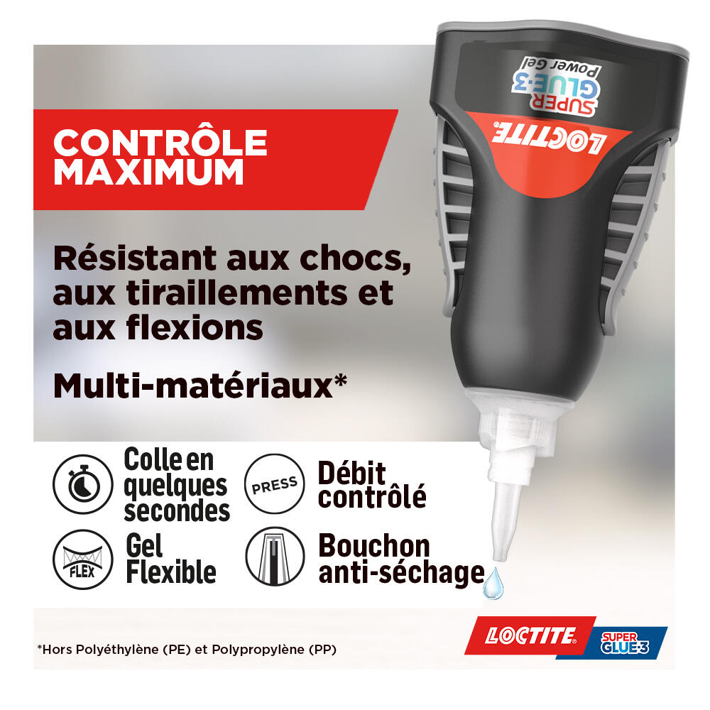 Colle de réparation Cyanoacrylate Super glue 3 power flex gel LOCTITE, 3g transp - 3