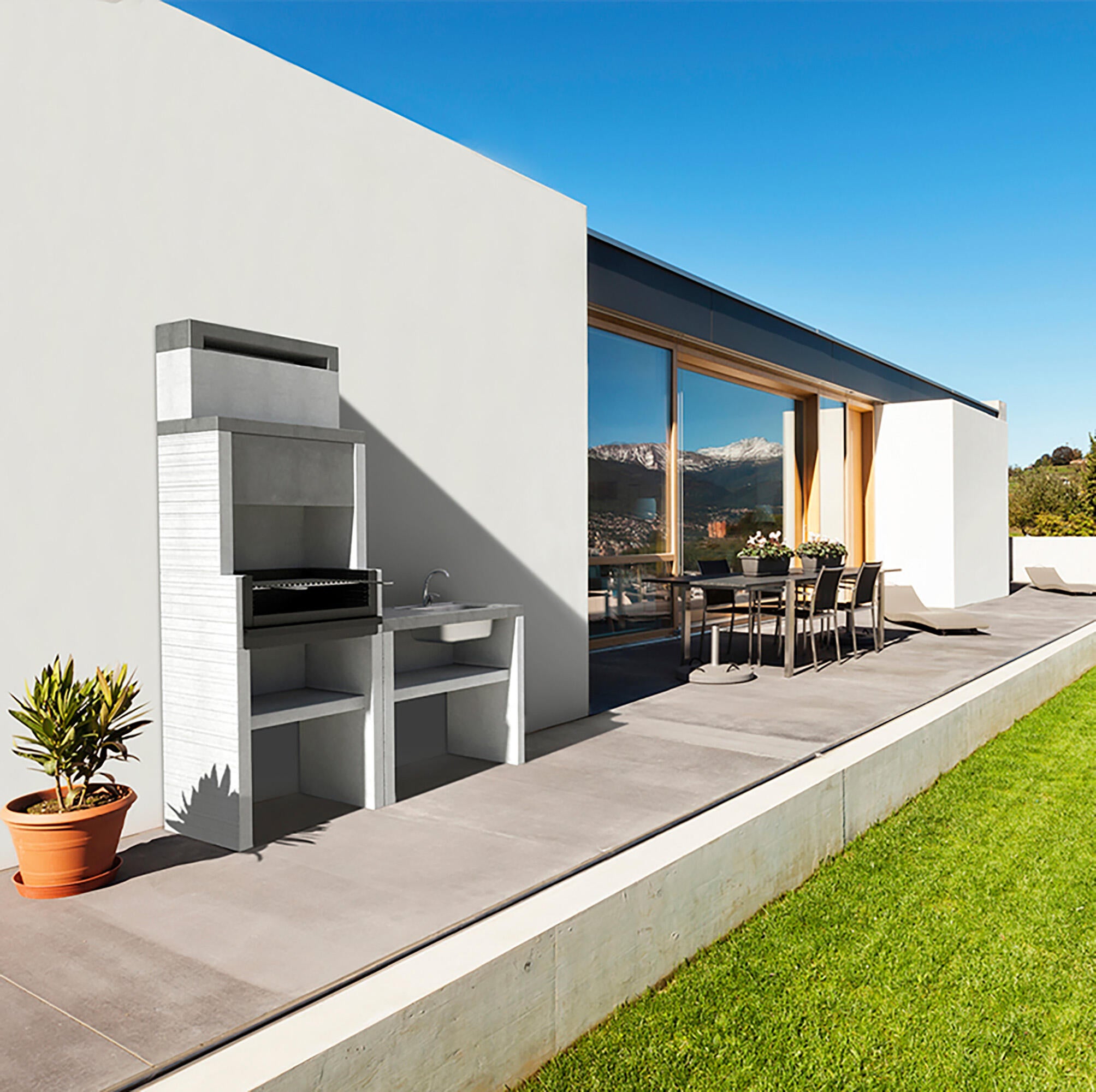 Bancada moderna com lava loiça 78x47x75 cm branco e cinzento Tuozi - 4