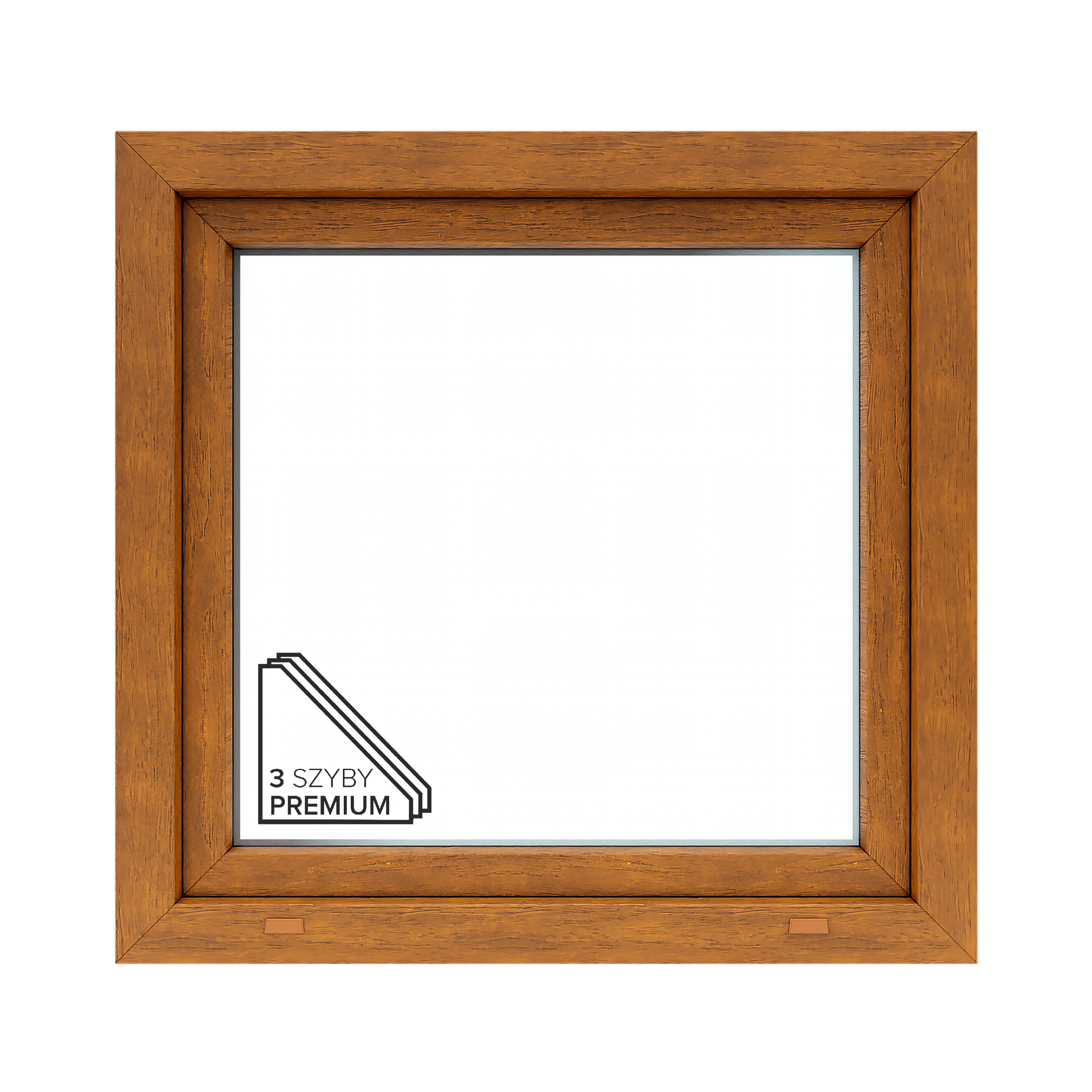 Okno PCV 3-szybowe fasadowe O5U/85 złoty dąb 865x835 mm uchylne do wewnątrz Witraż