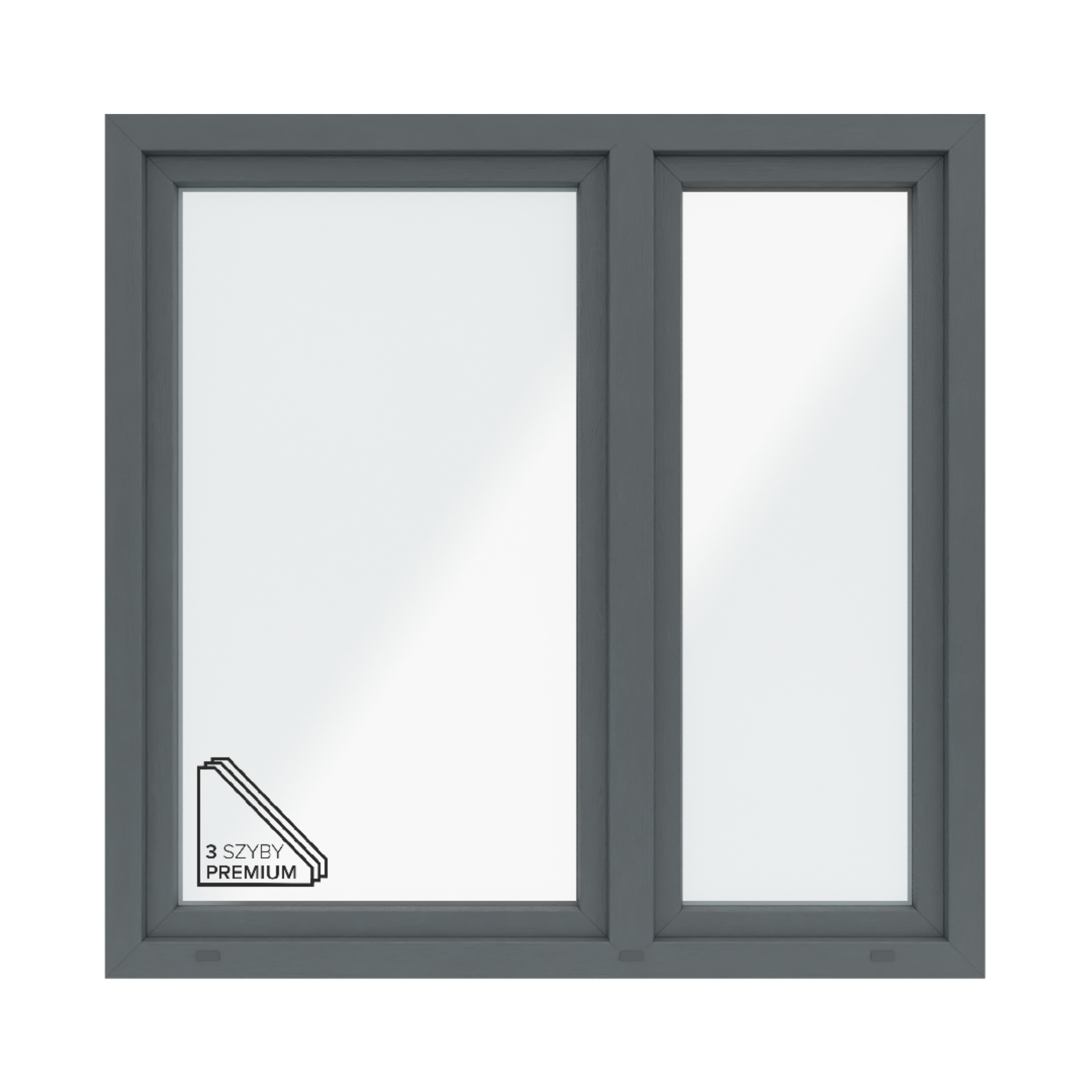 Okno PCV 3-szybowe fasadowe O35/85 antracytowe 1465X1435 mm otwierane do wewnątrz lewe Witraż