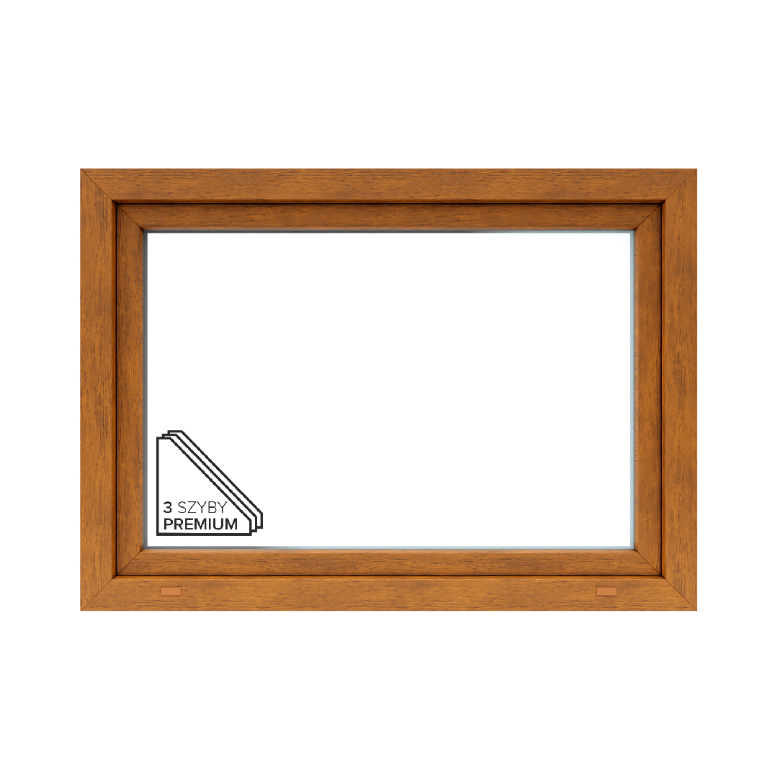 Okno PCV 3-szybowe fasadowe O6U/85 złoty dąb 1165x835 mm uchylne do wewnątrz Witraż