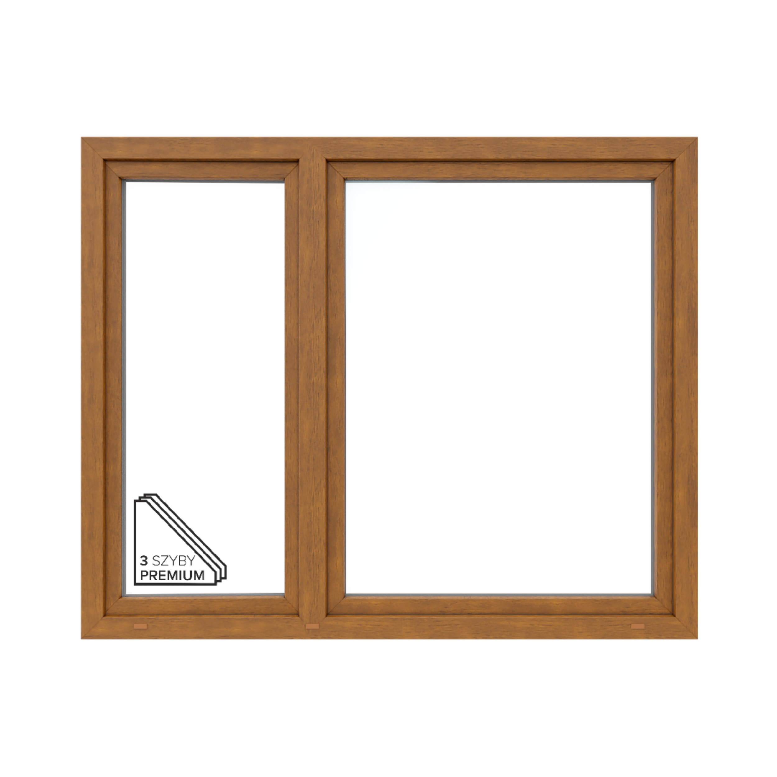 Okno PCV 3-szybowe fasadowe O36/85 złoty dąb 1765x1435 mm otwierane do wewnątrz prawe Witraż
