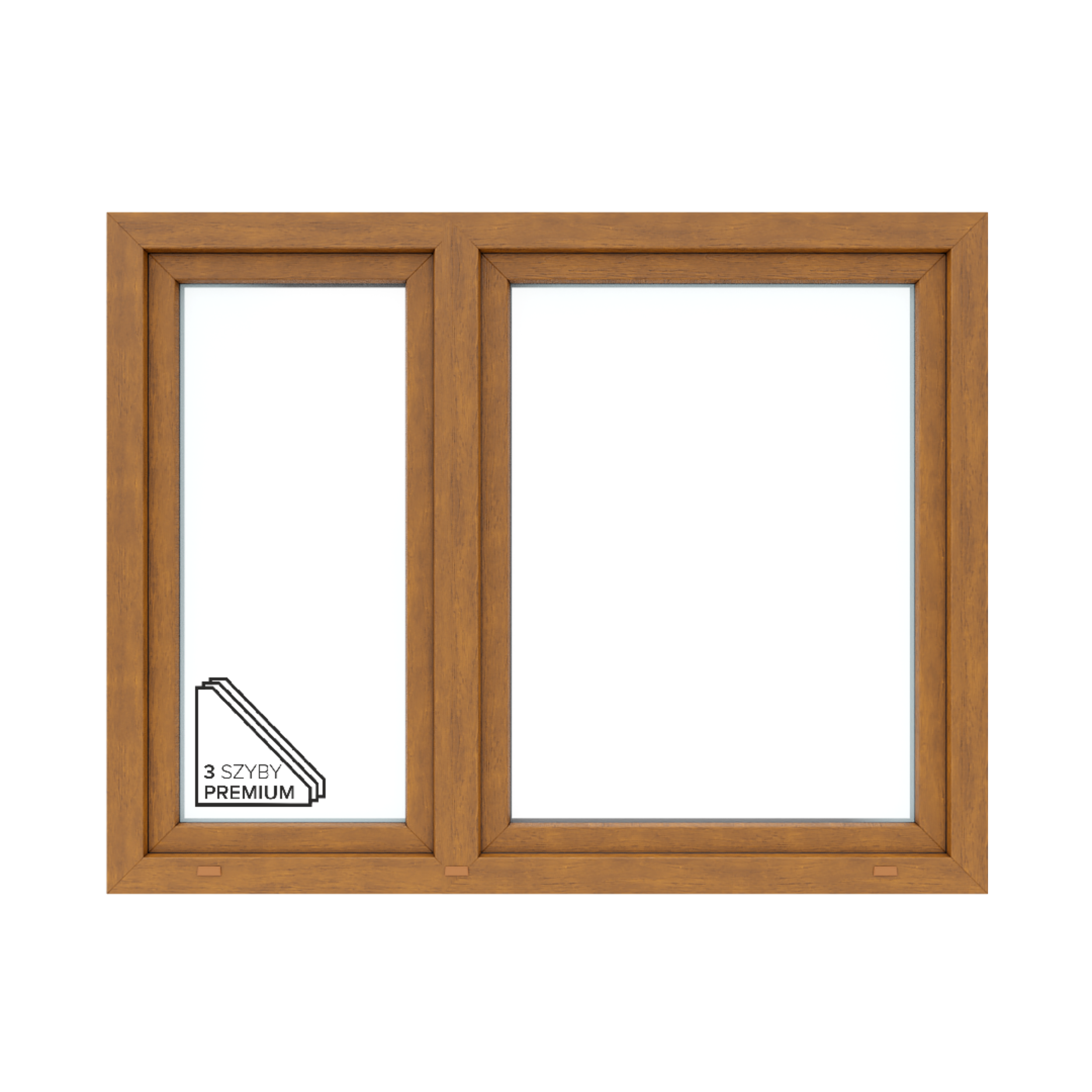 Okno PCV 3-szybowe fasadowe O18/85 złoty dąb 1465x1135 mm otwierane do wewnątrz prawe Witraż