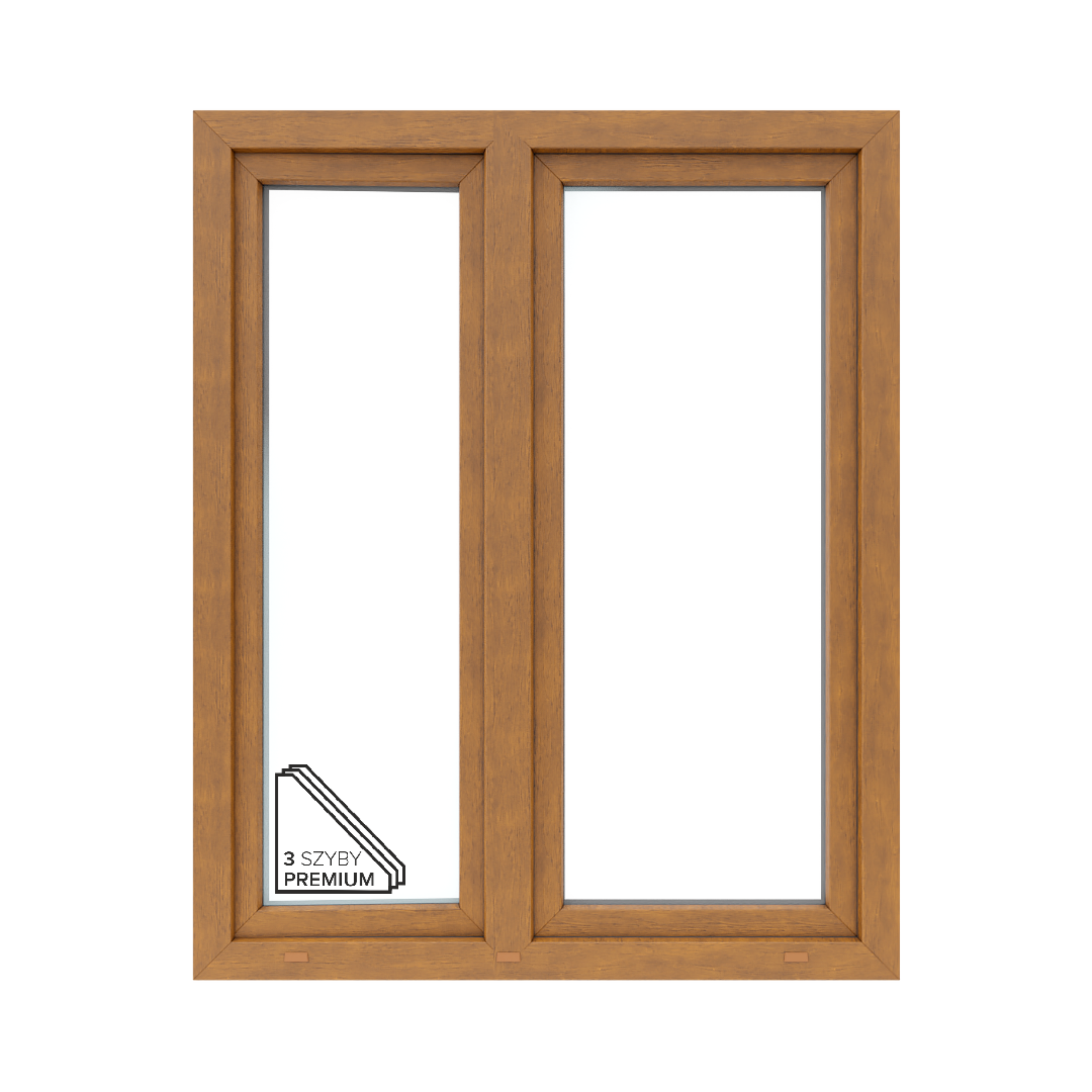 Okno PCV 3-szybowe fasadowe O32A/85 złoty dąb 1165x1435 mm otwierane do wewnątrz prawe Witraż