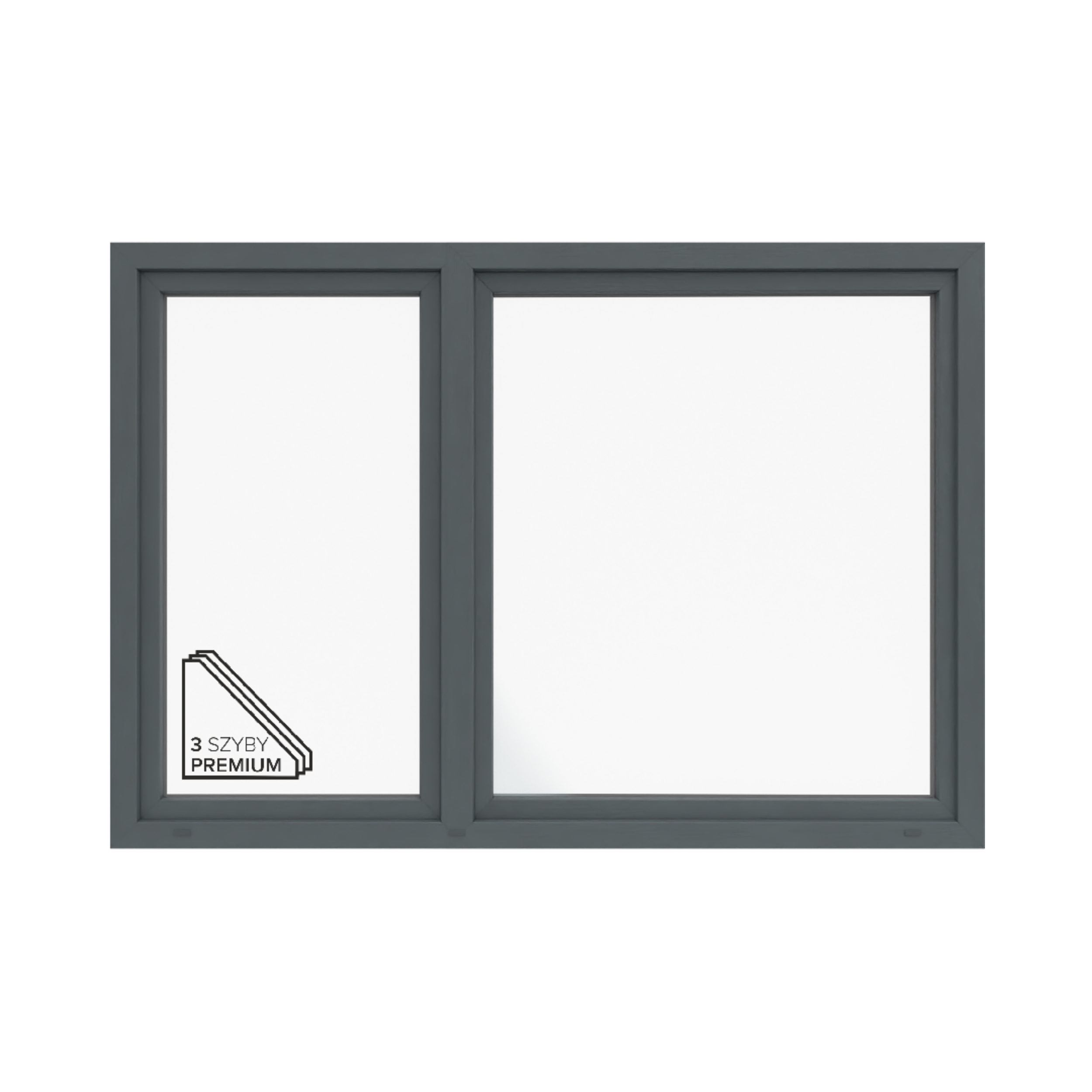 Okno PCV 3-szybowe fasadowe O38/85 antracytowe 2065x1435 mm otwierane do wewnątrz prawe Witraż