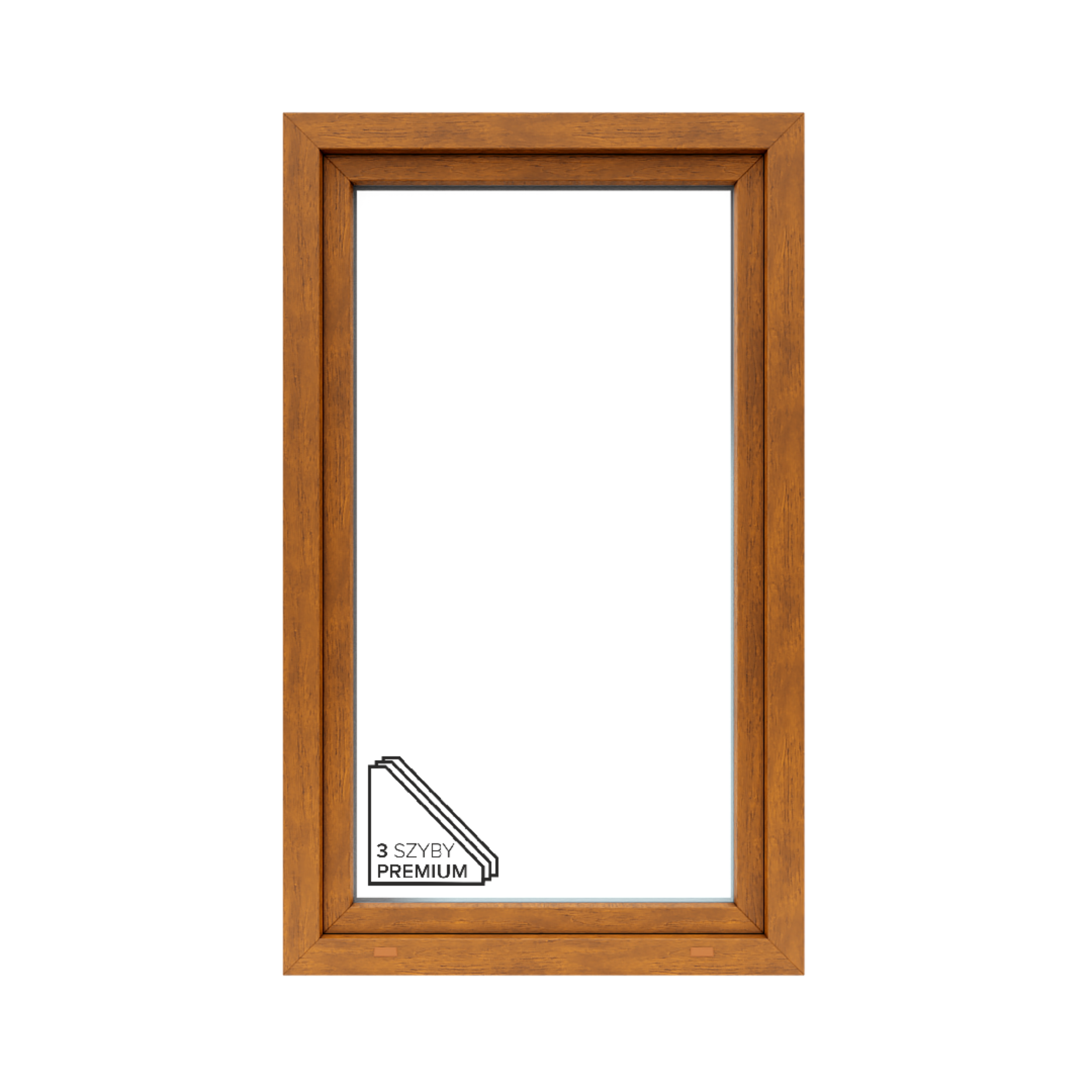 Okno PCV 3-szybowe fasadowe O31/85 złoty dąb 865x1435 mm otwierane do wewnątrz lewe Witraż