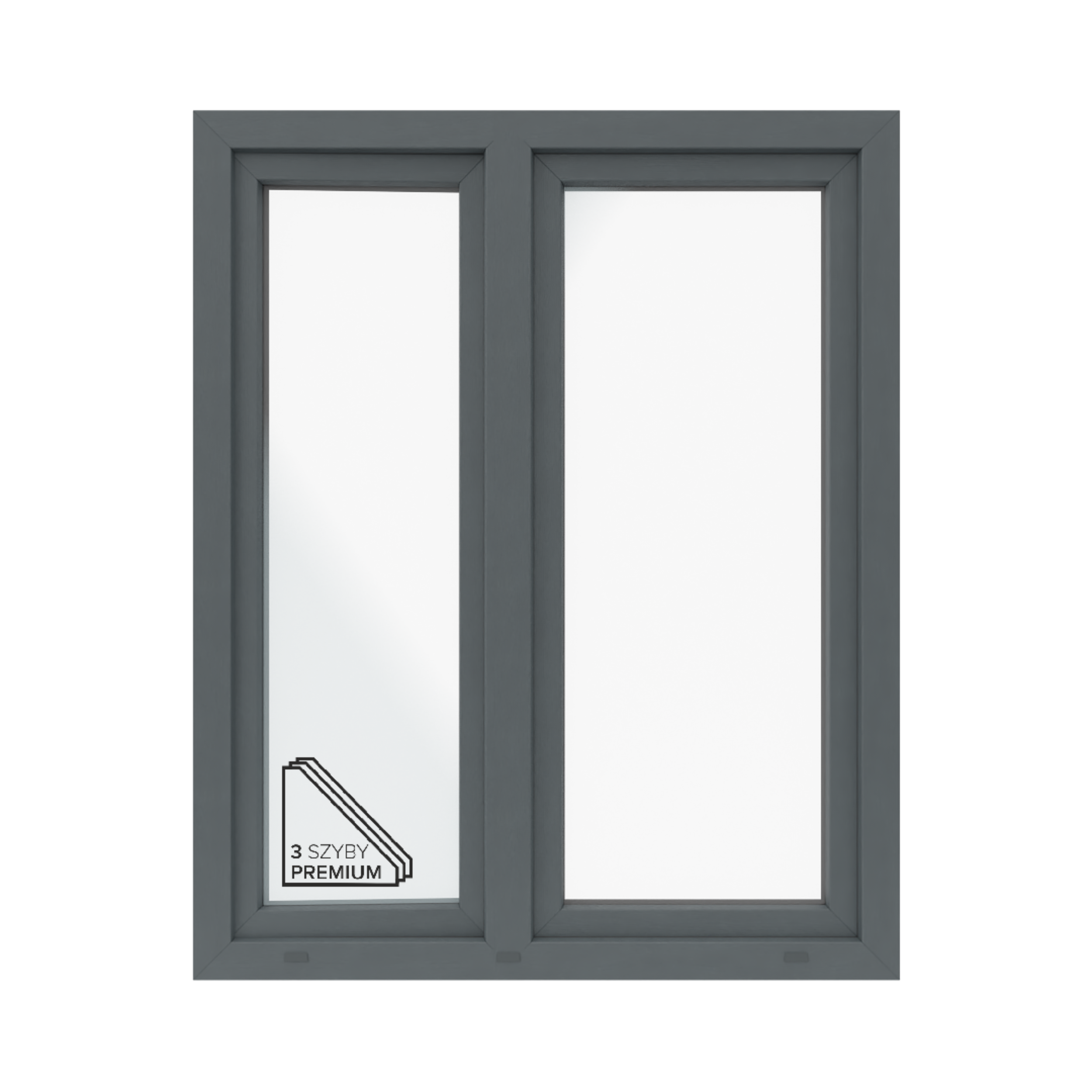 Okno PCV 3-szybowe fasadowe O32A/85 antracytowe 1165x1435 mm otwierane do wewnątrz prawe Witraż