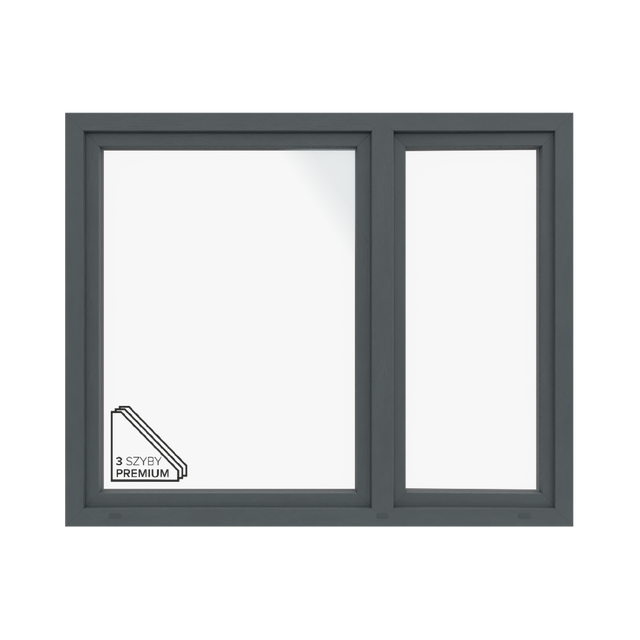 Okno PCV 3-szybowe fasadowe O37/85 antracytowe 1765x1435 mm otwierane do wewnątrz lewe Witraż