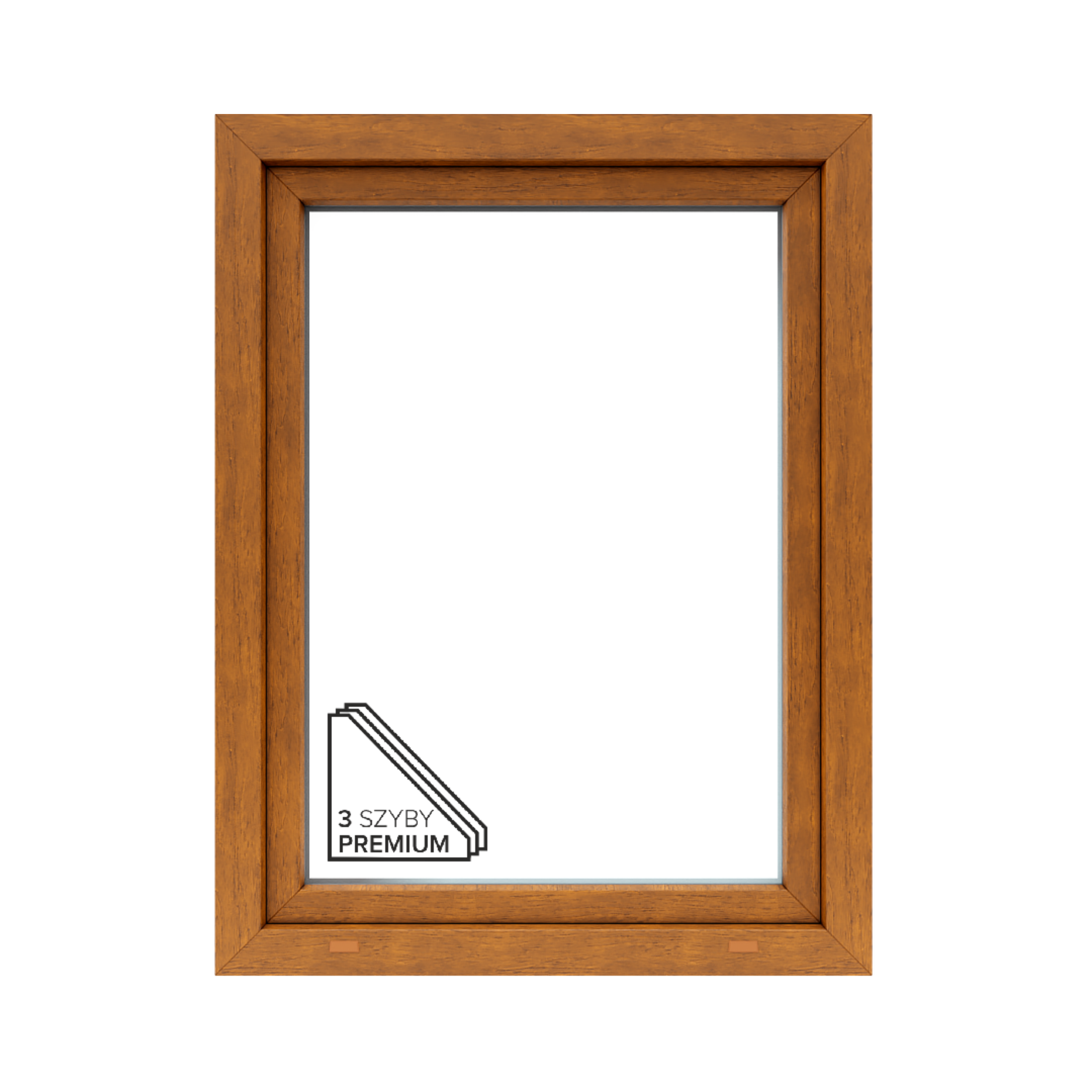 Okno PCV 3-szybowe fasadowe O14/85 złoty dąb 865x1135 mm otwierane do wewnątrz prawe Witraż