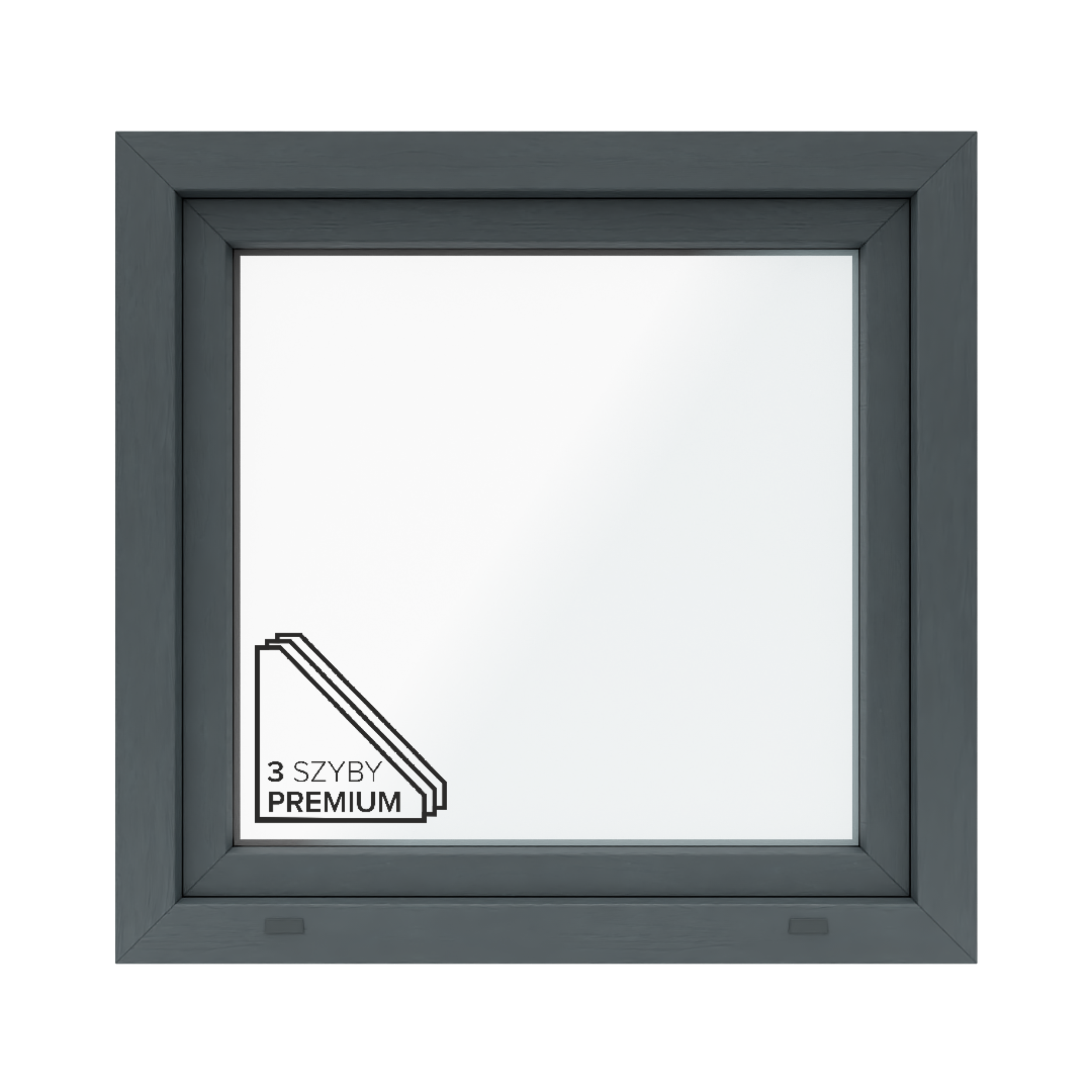 Okno PCV 3-szybowe fasadowe O5P/85 antracytowe 865x835 mm otwierane do wewnątrz prawe Witraż