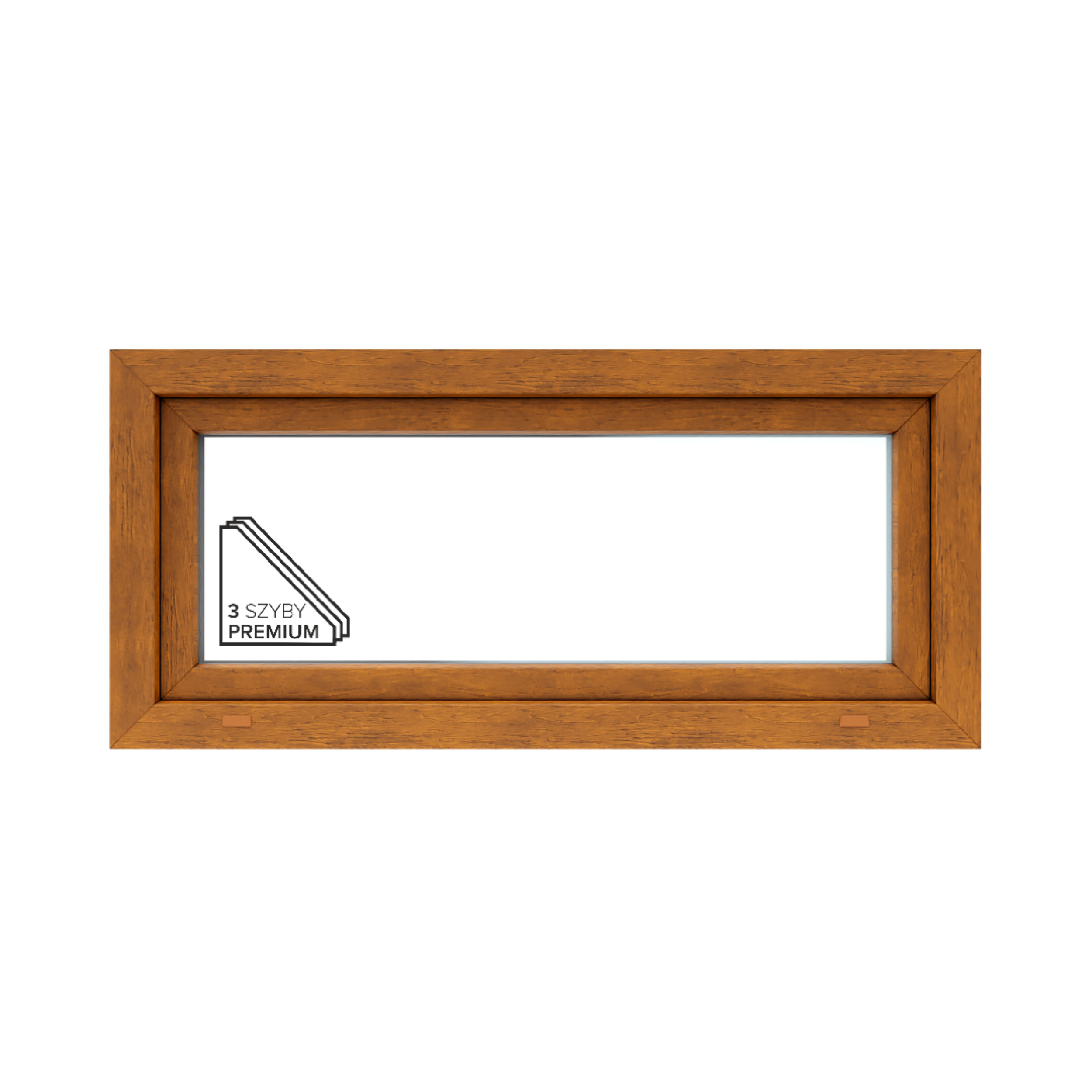 Okno PCV 3-szybowe fasadowe O3/85 złoty dąb 1165x535 mm uchylne do wewnątrz Witraż