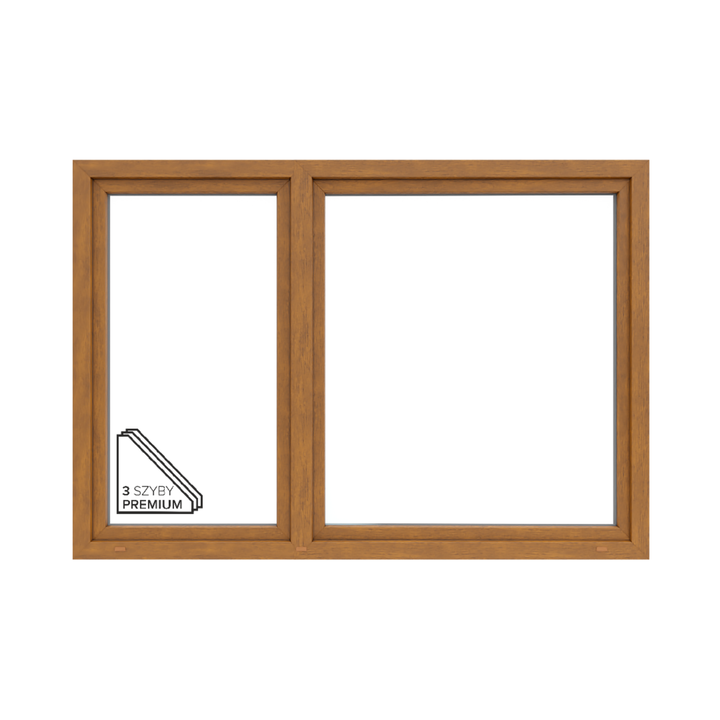 Okno PCV 3-szybowe fasadowe O38/85 złoty dąb 2065x1435 mm otwierane do wewnątrz prawe Witraż