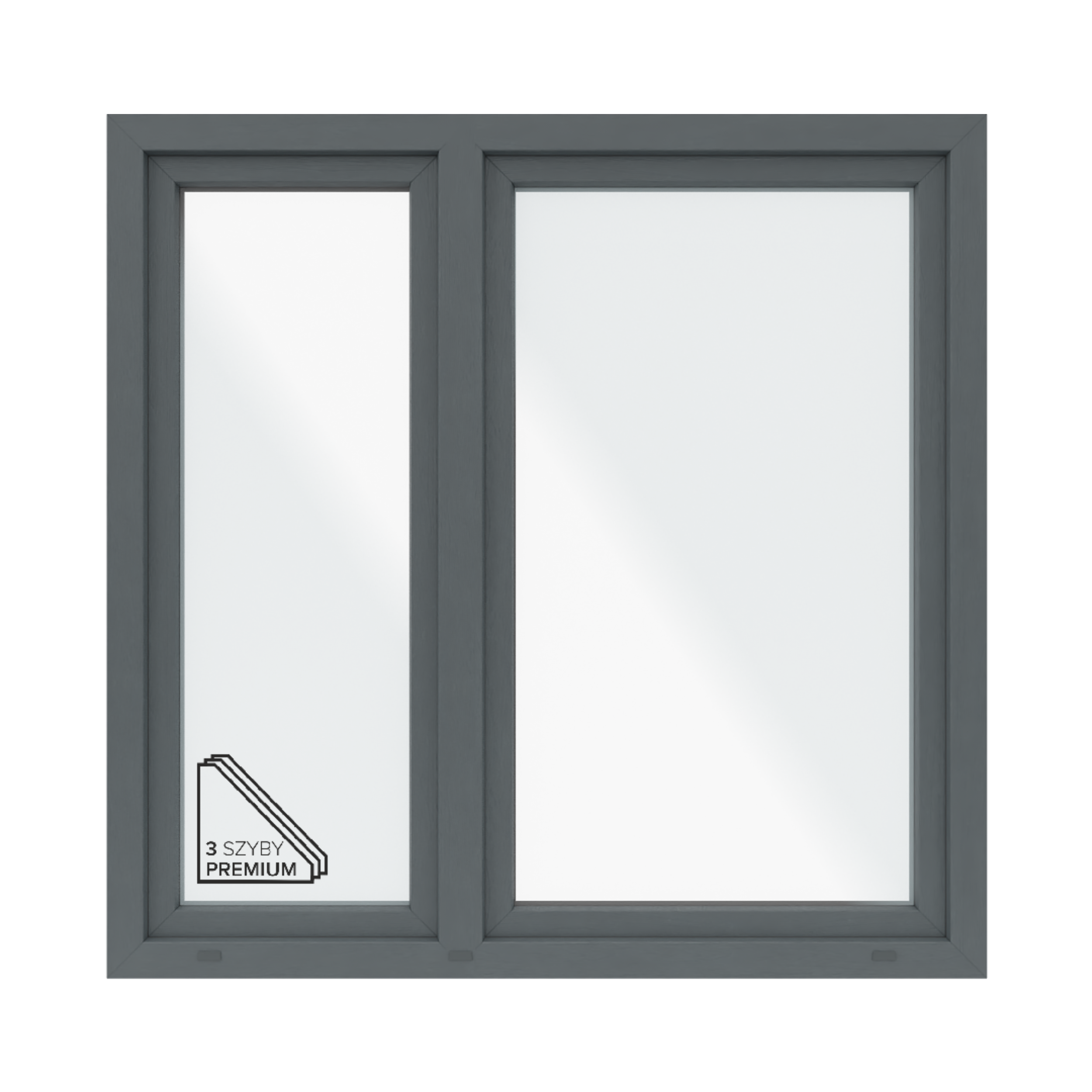 Okno PCV 3-szybowe fasadowe O34/85 antracytowe 1465x1435 mm otwierane do wewnątrz prawe Witraż