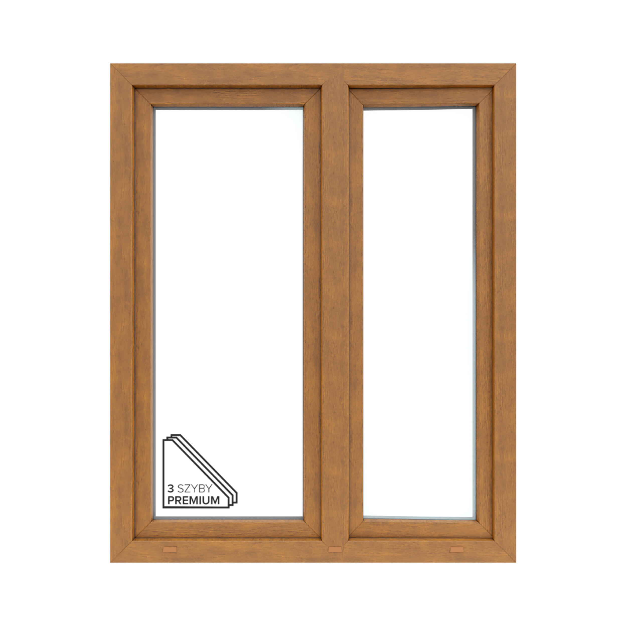 Okno PCV 3-szybowe fasadowe O33A/85 złoty dąb 1165x1435 mm otwierane do wewnątrz lewe Witraż