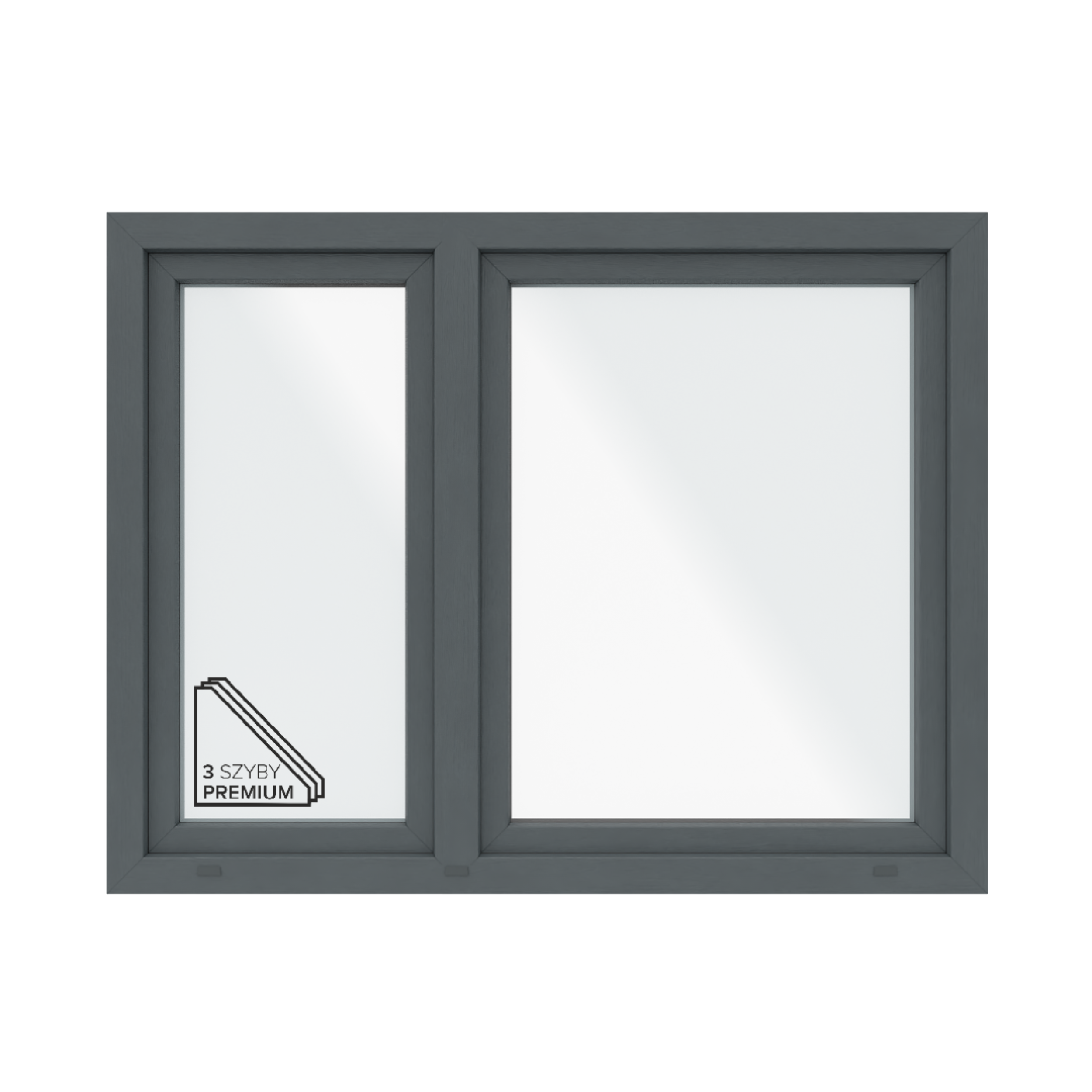 Okno PCV 3-szybowe fasadowe O18/85 antracytowe 1465x1135 mm otwierane do wewnątrz prawe Witraż