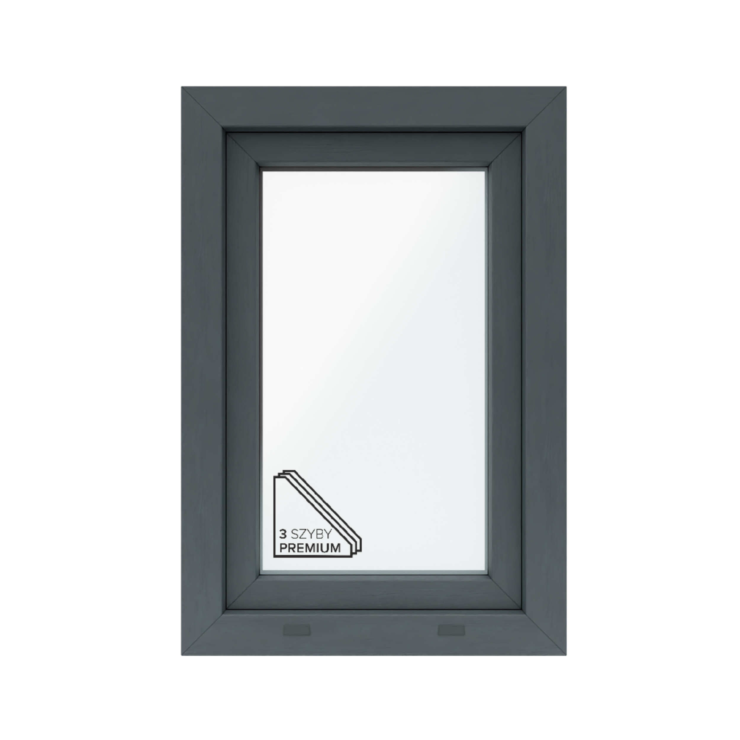 Okno PCV 3-szybowe fasadowe O4P/85 antracytowe 565x835 mm otwierane do wewnątrz prawe Witraż
