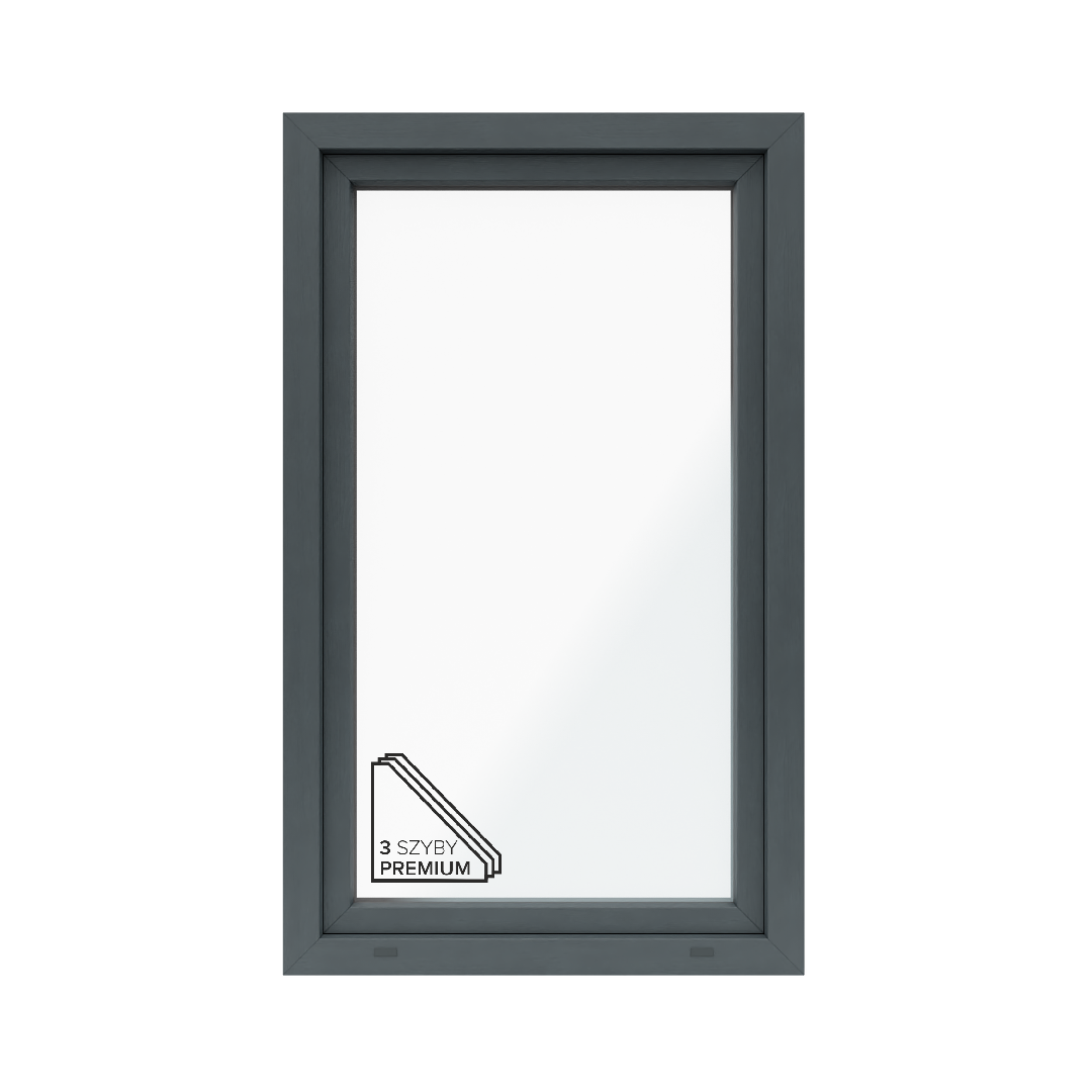 Okno PCV 3-szybowe fasadowe O30/85 antracytowe 865x1435 mm otwierane do wewnątrz prawe Witraż